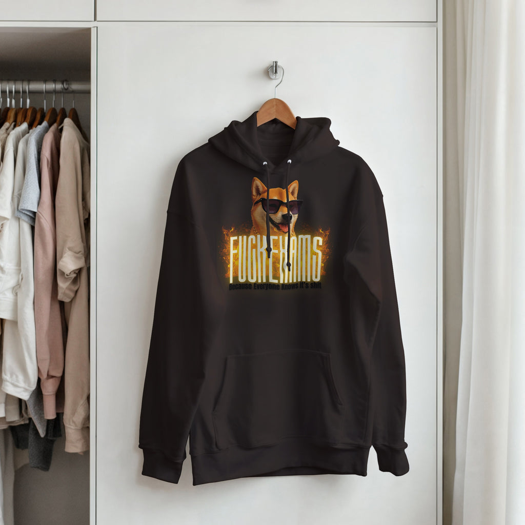 Fuck Exams Dog Hoodie | Funny Shiba Inu Meme Pullover | Sarcastic Student Gift