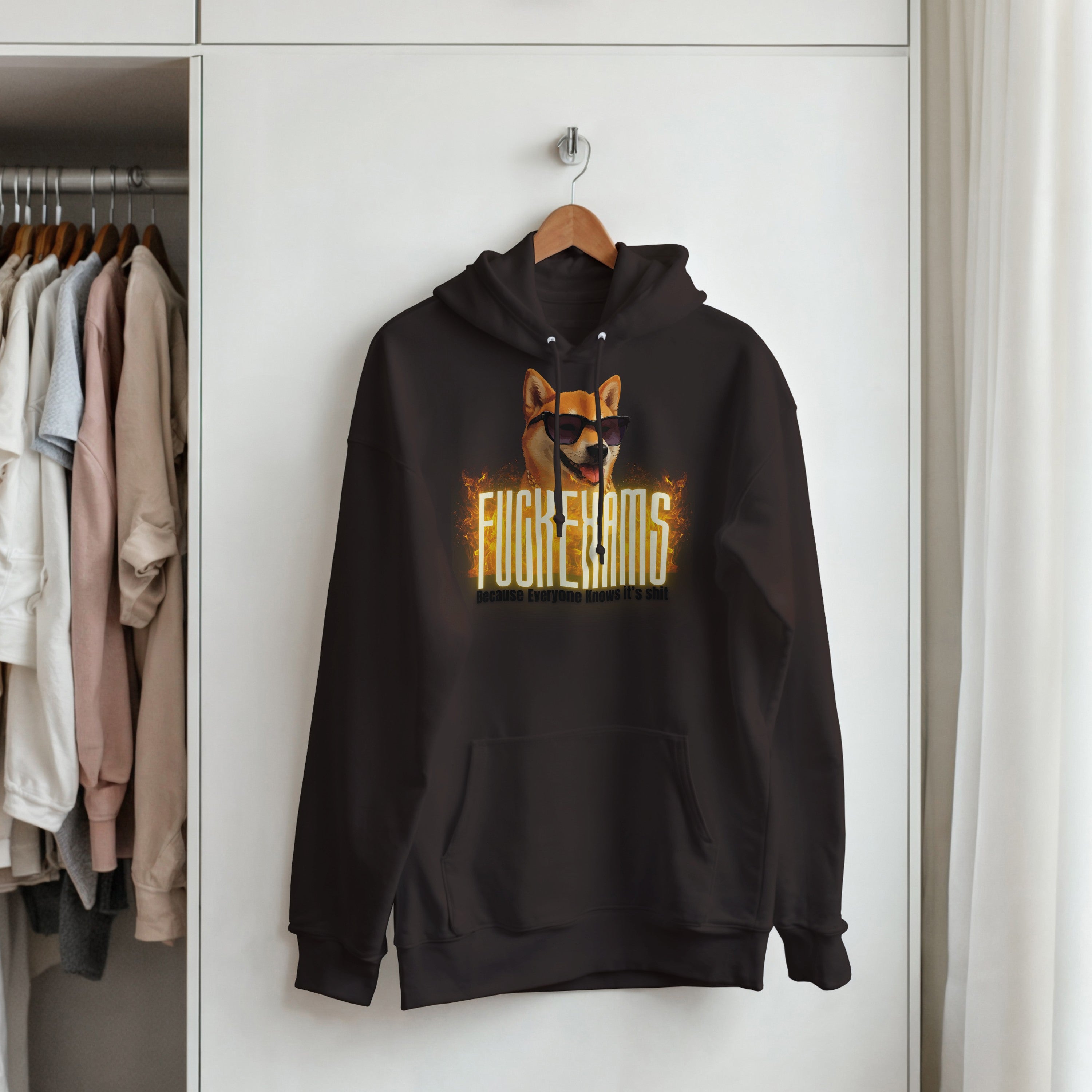 Fuck Exams Dog Hoodie | Funny Shiba Inu Meme Pullover | Sarcastic Student Gift