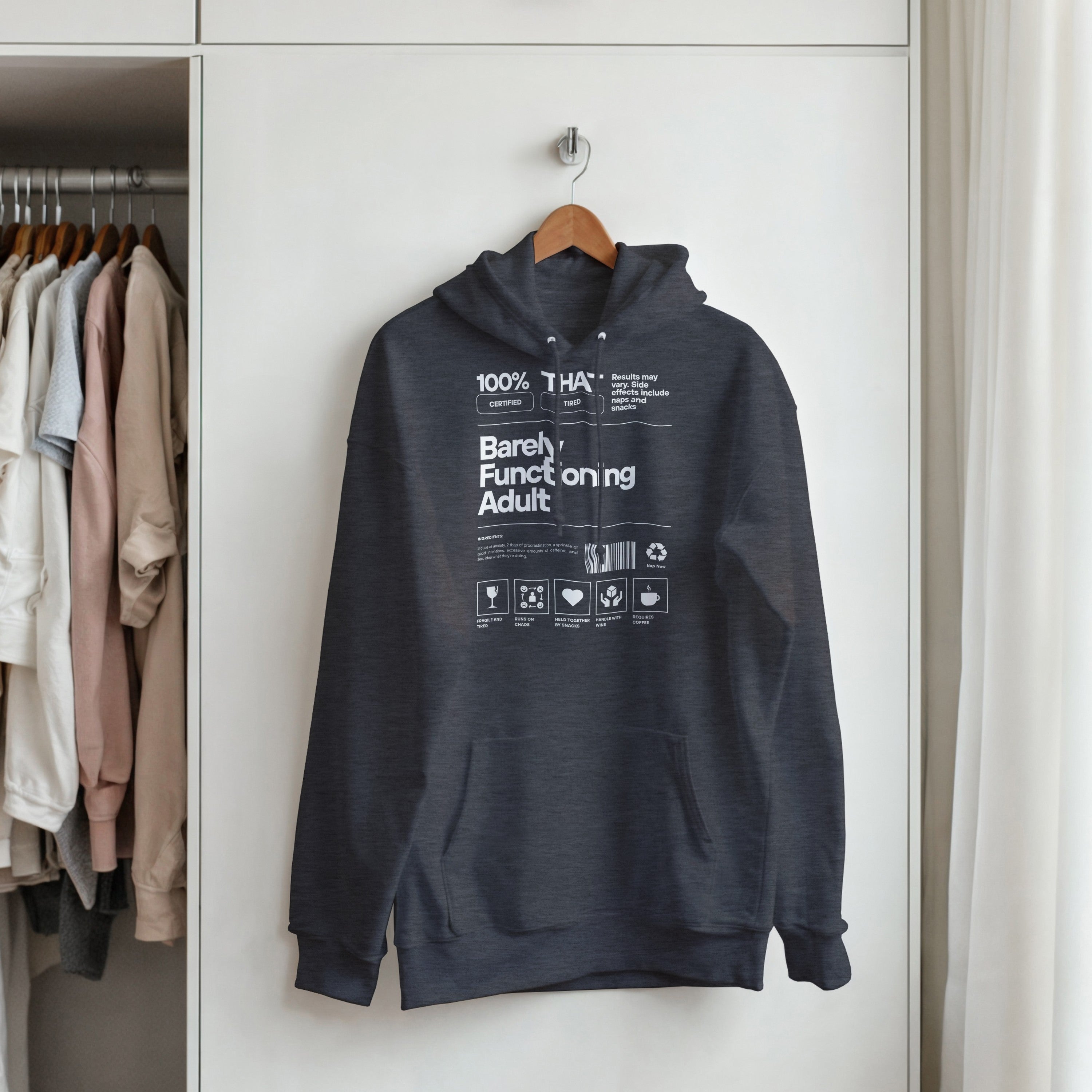 Barely Functioning Adult Hoodie | Funny Meme Hoodie | Sarcastic Gift | Tired Adult Hoodie | Chaos Coffee Anxiety | Gift For Her Him