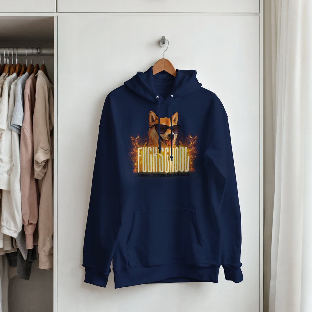 Fuck School Hoodie | Funny Shiba Inu Meme Pullover | Sarcastic Student Streetwear