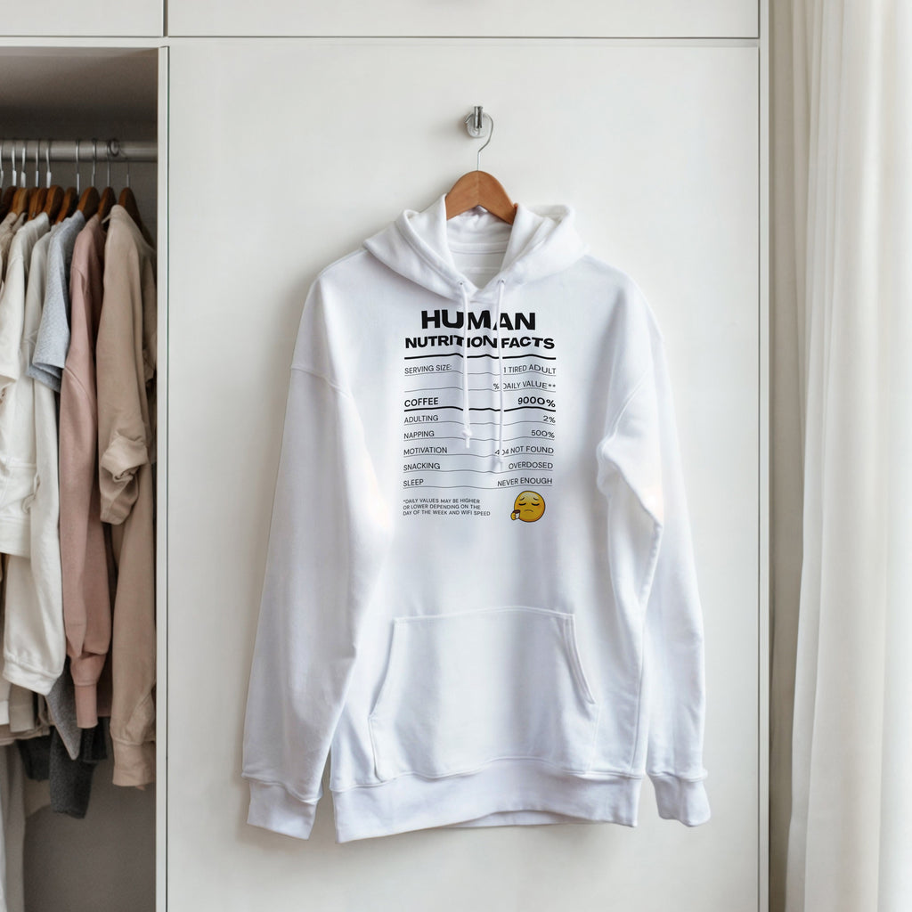 Human Nutrition Facts Hoodie | Funny Sarcastic Pullover | Coffee Addict Gift | Tired Adult Humour | Novelty Unisex Hoodie