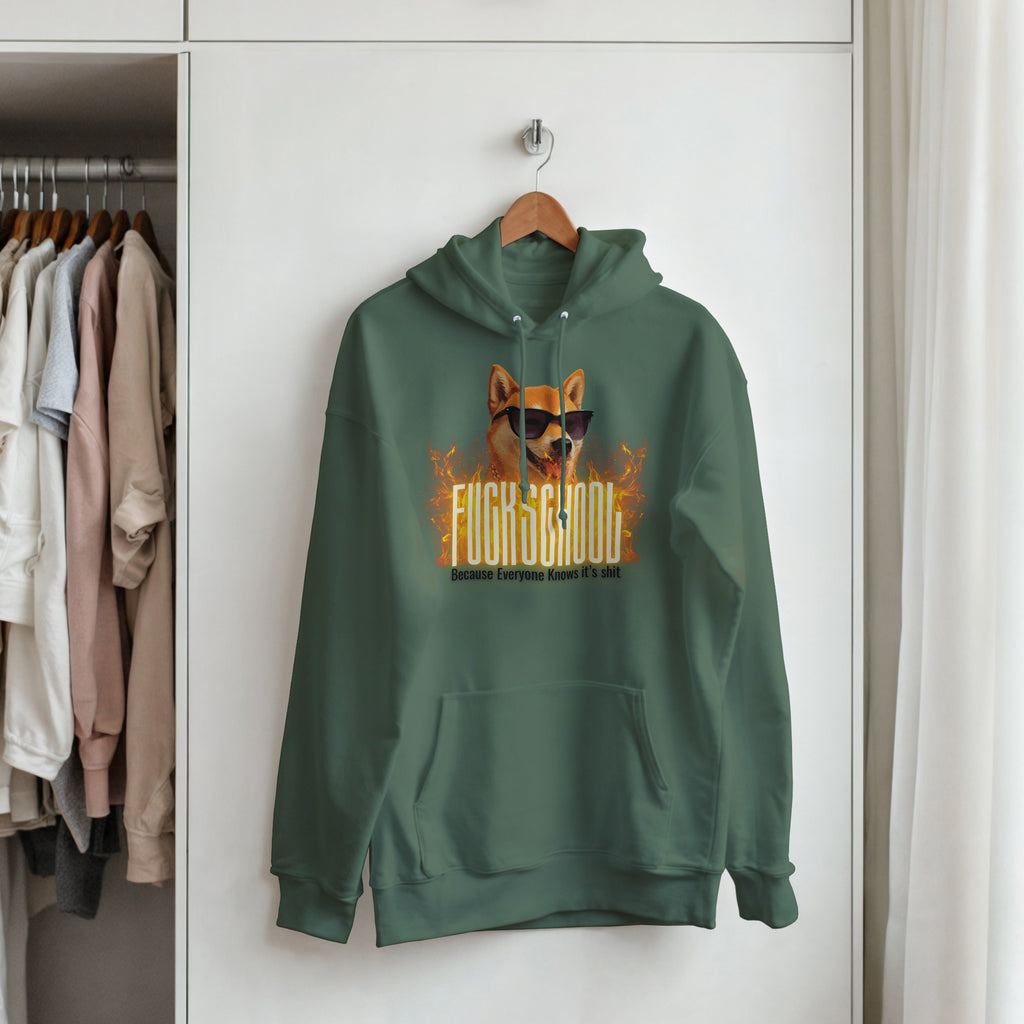 Fuck School Hoodie | Funny Shiba Inu Meme Pullover | Sarcastic Student Streetwear