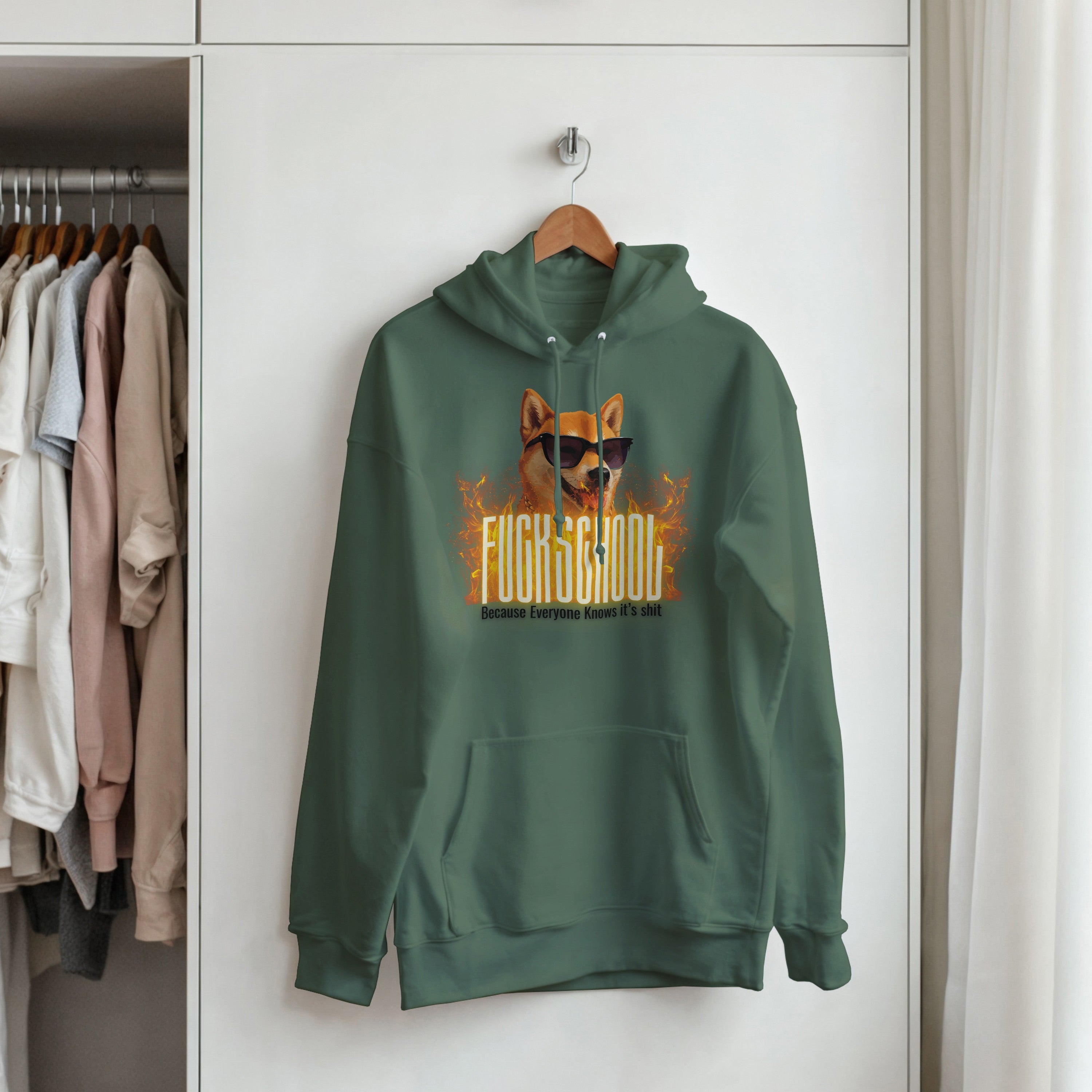 Fuck School Hoodie | Funny Shiba Inu Meme Pullover | Sarcastic Student Streetwear