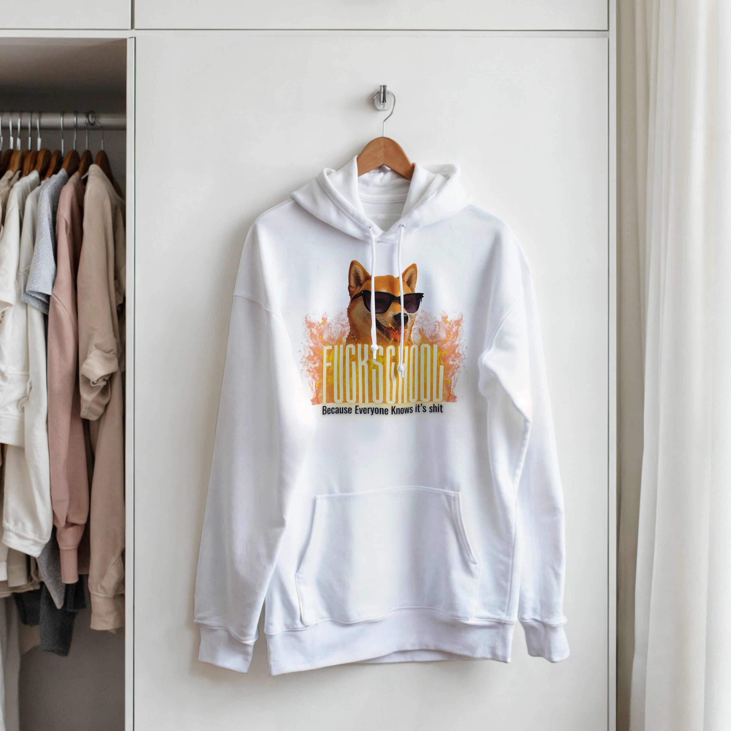 Fuck School Hoodie | Funny Shiba Inu Meme Pullover | Sarcastic Student Streetwear