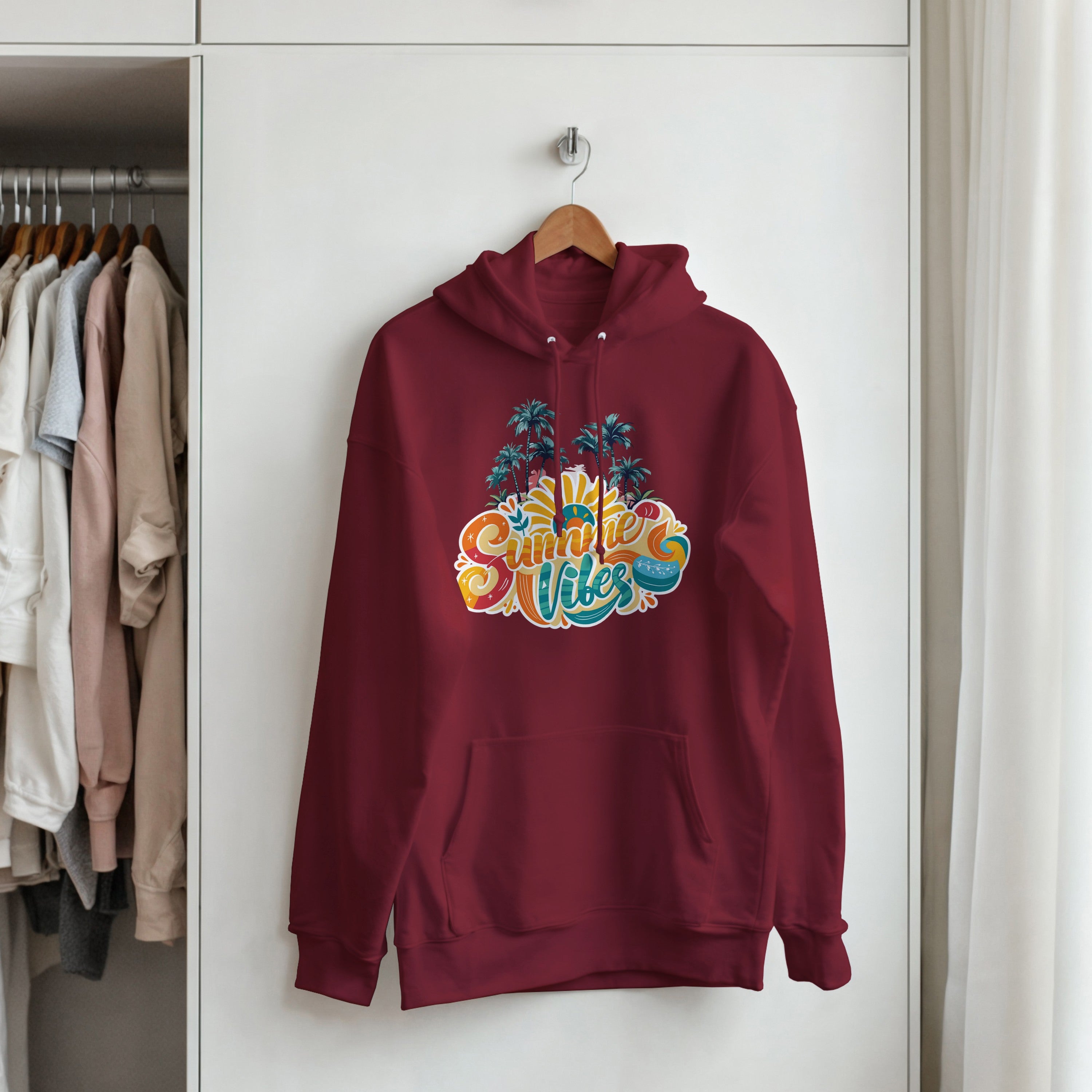Summer Vibes Retro Palm Tree Hoodie | Beach Pullover | Vintage Sunset Aesthetic Gift
