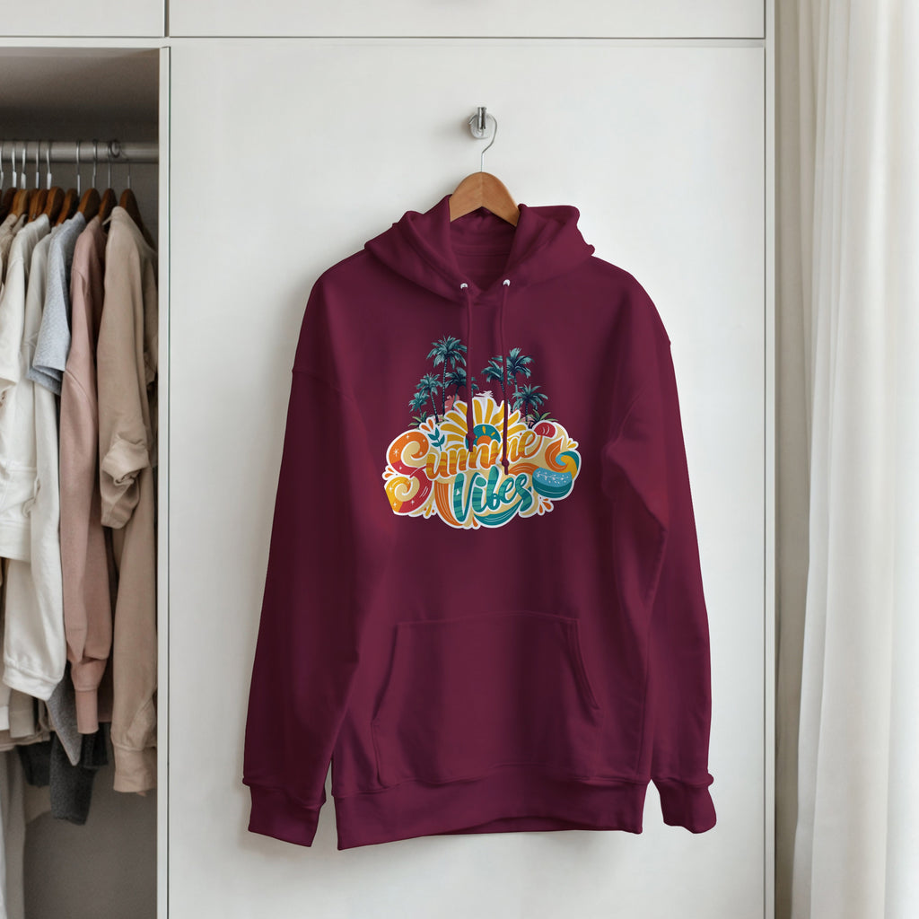 Summer Vibes Retro Palm Tree Hoodie | Beach Pullover | Vintage Sunset Aesthetic Gift