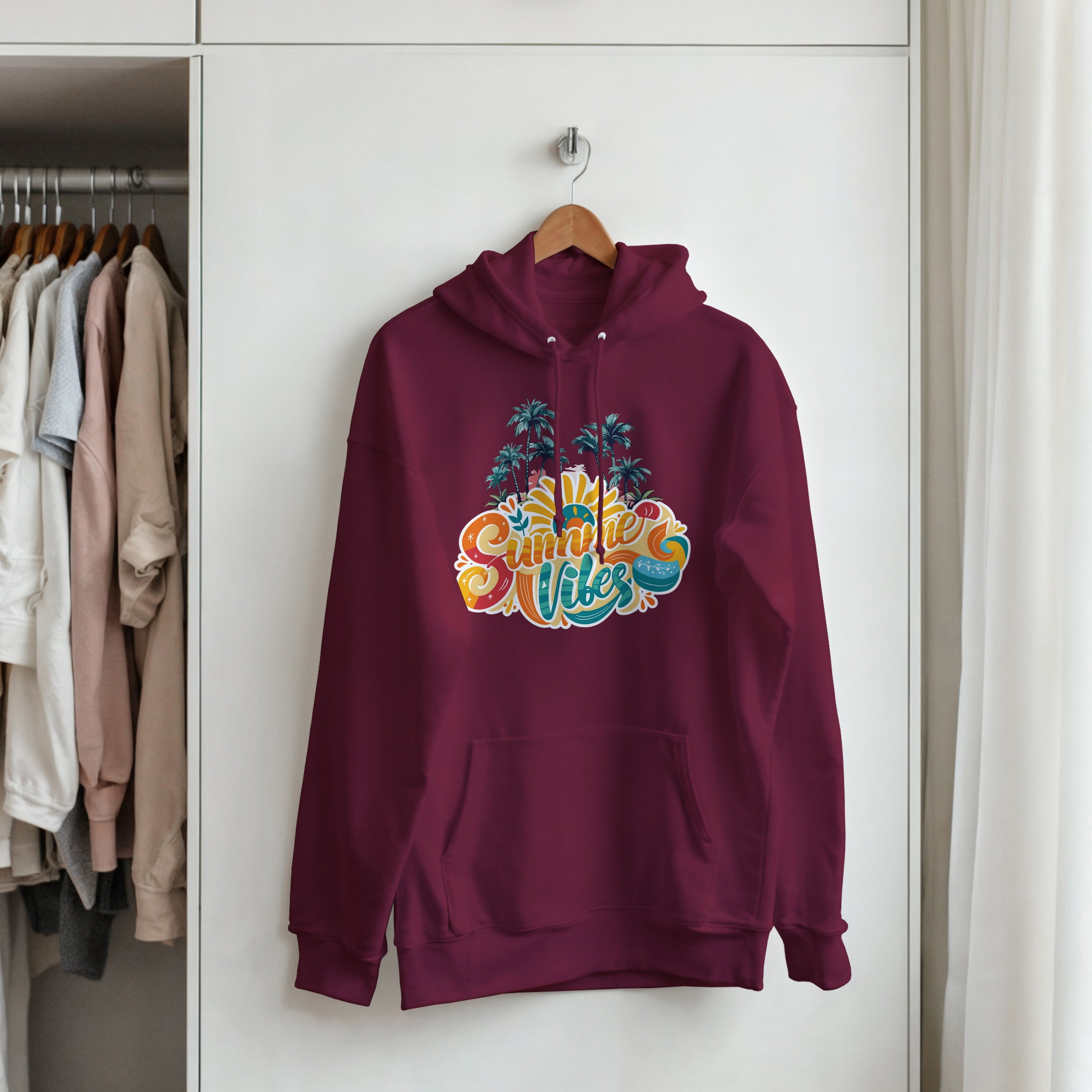 Summer Vibes Retro Palm Tree Hoodie | Beach Pullover | Vintage Sunset Aesthetic Gift