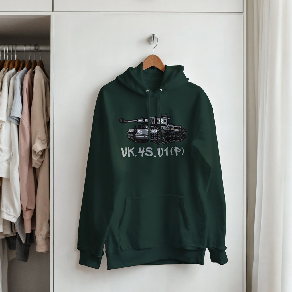 VK.45.01 P Prototype Tank Hoodie | WWII German Heavy Tank Graphic Cartoon Hooded Sweatshirt | Military History Buff Gift Panzer Outerwear