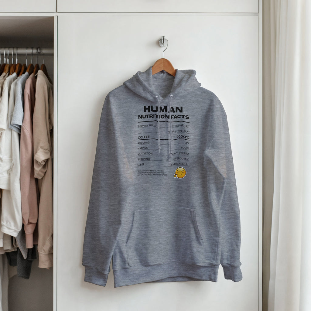 Human Nutrition Facts Hoodie | Funny Sarcastic Pullover | Coffee Addict Gift | Tired Adult Humour | Novelty Unisex Hoodie