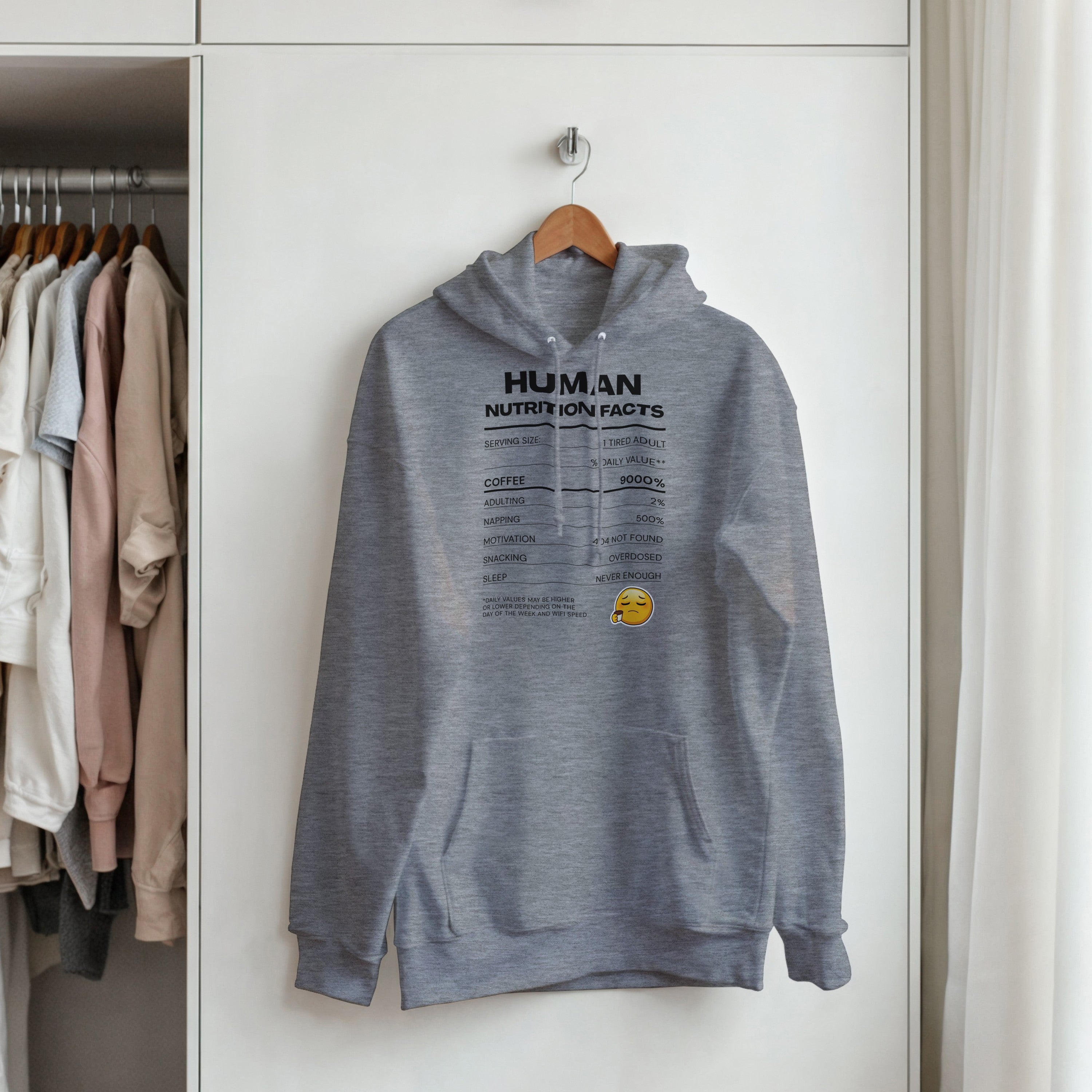Human Nutrition Facts Hoodie | Funny Sarcastic Pullover | Coffee Addict Gift | Tired Adult Humour | Novelty Unisex Hoodie