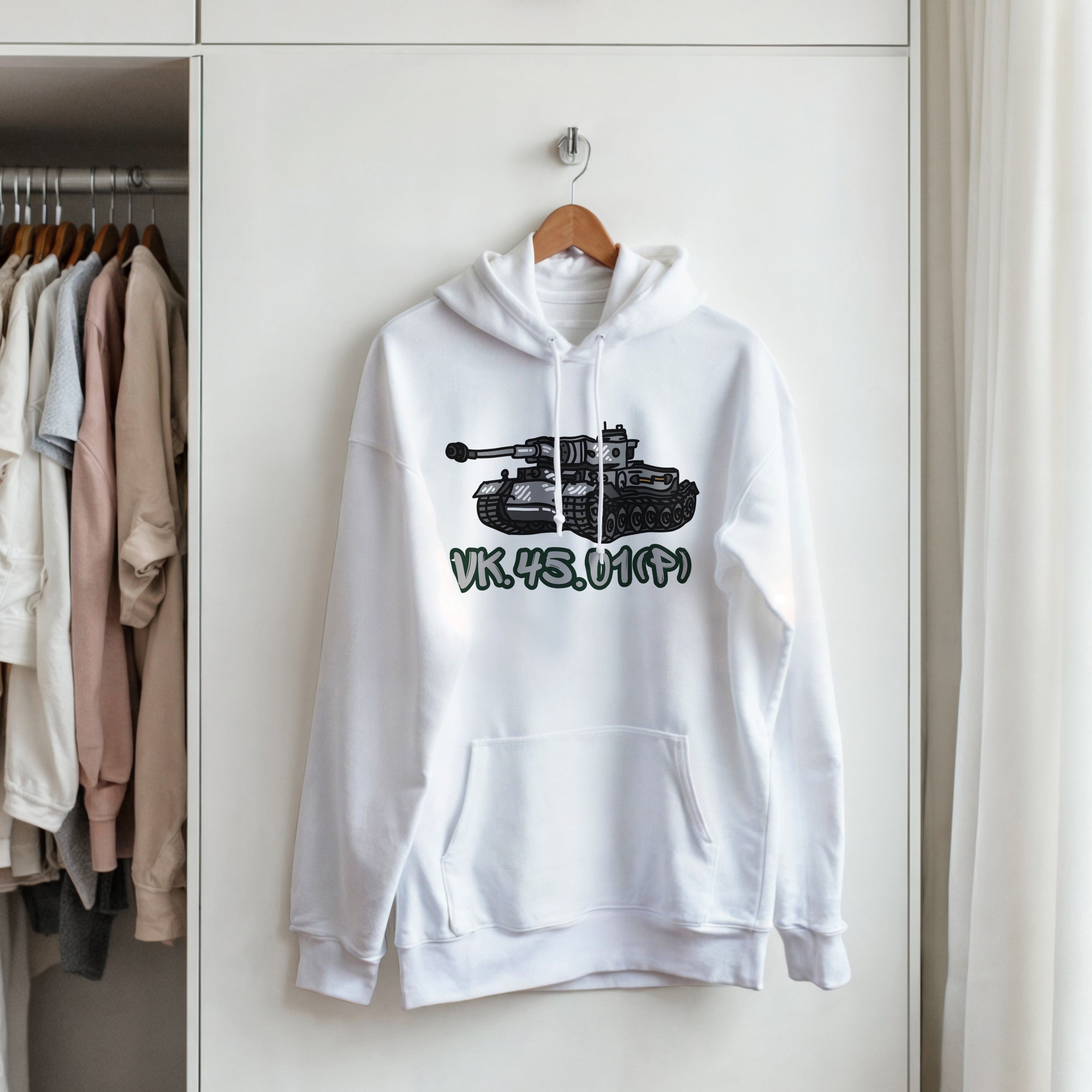 VK.45.01 P Prototype Tank Hoodie | WWII German Heavy Tank Graphic Cartoon Hooded Sweatshirt | Military History Buff Gift Panzer Outerwear