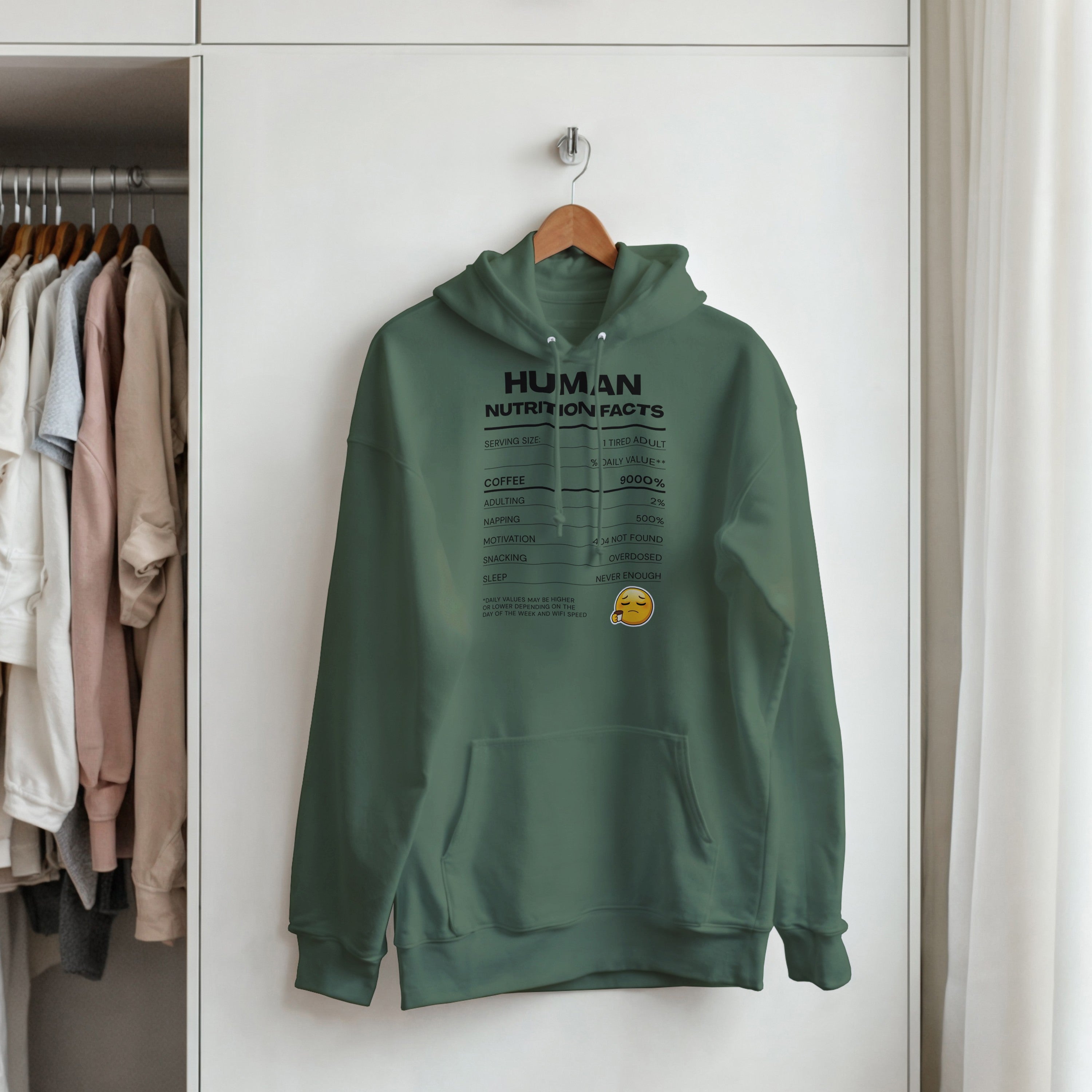 Human Nutrition Facts Hoodie | Funny Sarcastic Pullover | Coffee Addict Gift | Tired Adult Humour | Novelty Unisex Hoodie
