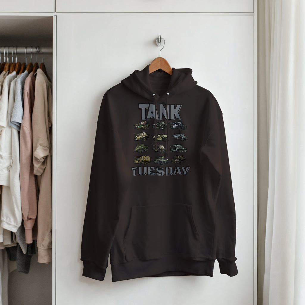 WW2 Tank Tuesday Hoodie | World War 2 Hooded Sweatshirt | Military History Gift | Panzer Tiger Sherman Pullover | Historical Armor Clothing