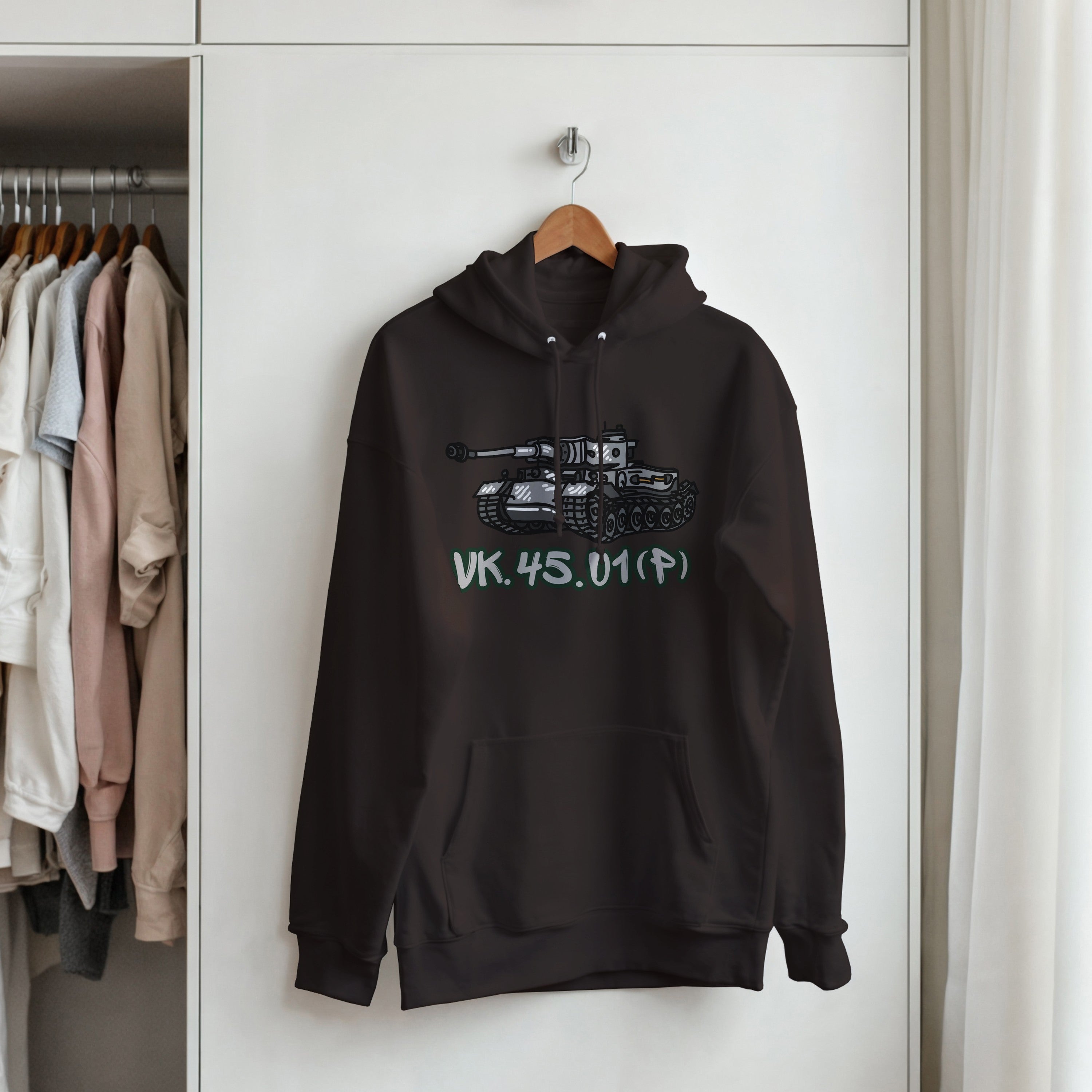 VK.45.01 P Prototype Tank Hoodie | WWII German Heavy Tank Graphic Cartoon Hooded Sweatshirt | Military History Buff Gift Panzer Outerwear