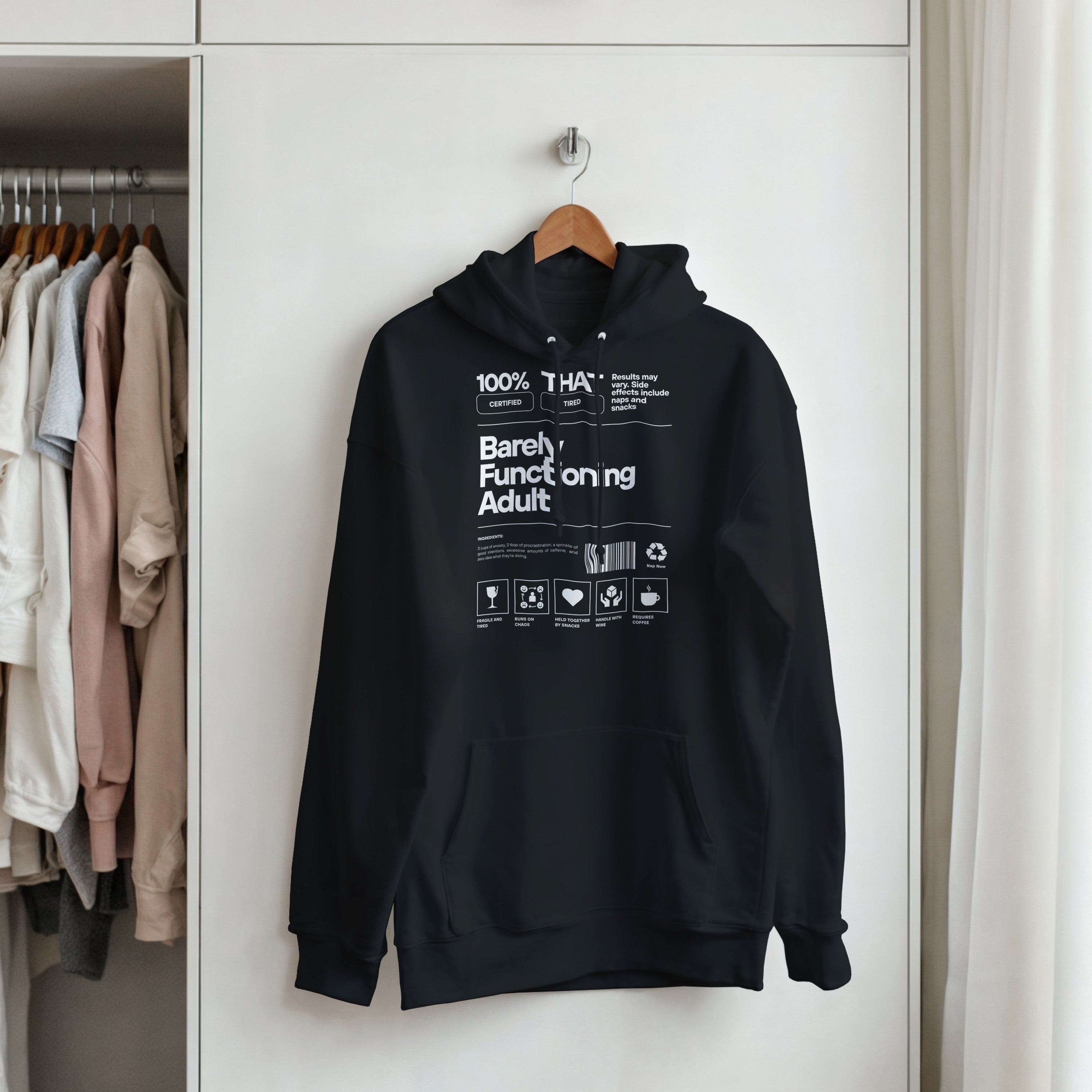 Barely Functioning Adult Hoodie | Funny Meme Hoodie | Sarcastic Gift | Tired Adult Hoodie | Chaos Coffee Anxiety | Gift For Her Him