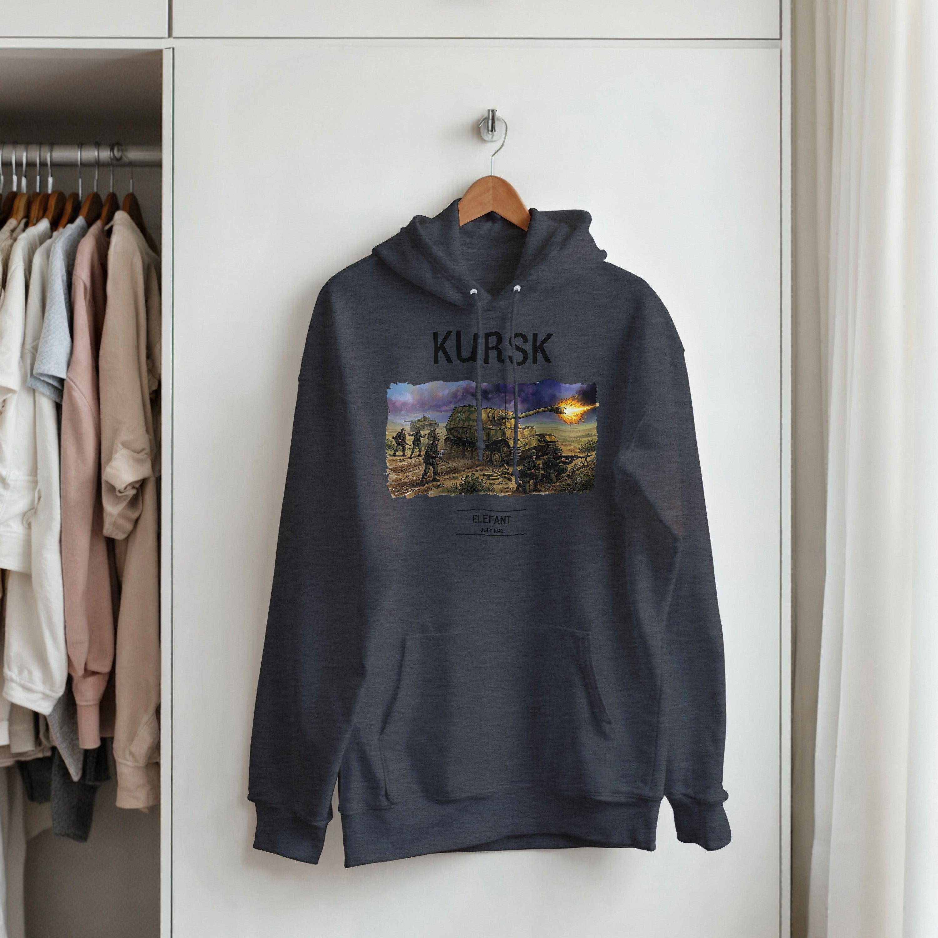 Kursk Elefant Tank Hoodie | WW2 German Panzer Hooded Sweatshirt | Military History Graphic Pullover | World War 2 Streetwear | Tank Gift