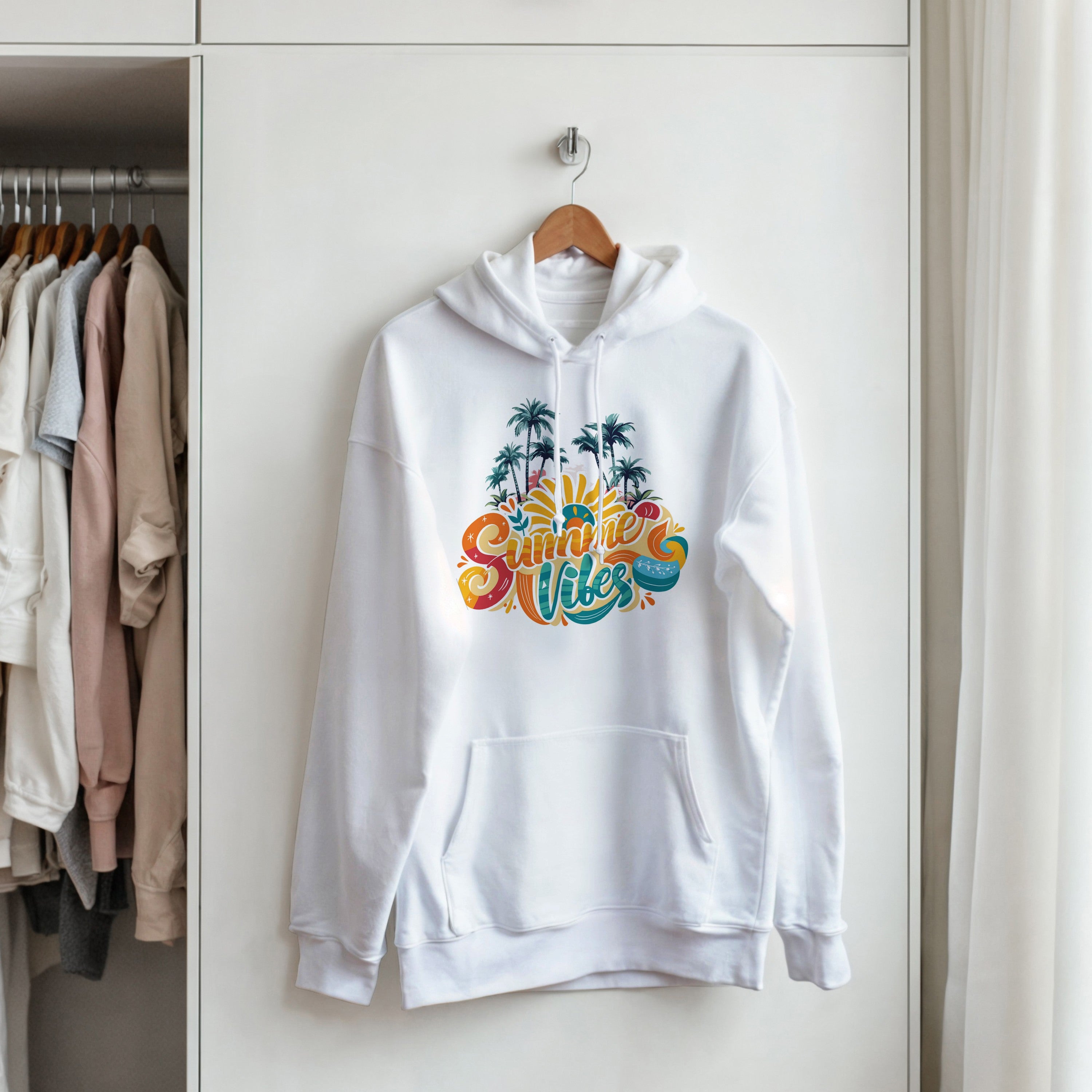 Summer Vibes Retro Palm Tree Hoodie | Beach Pullover | Vintage Sunset Aesthetic Gift