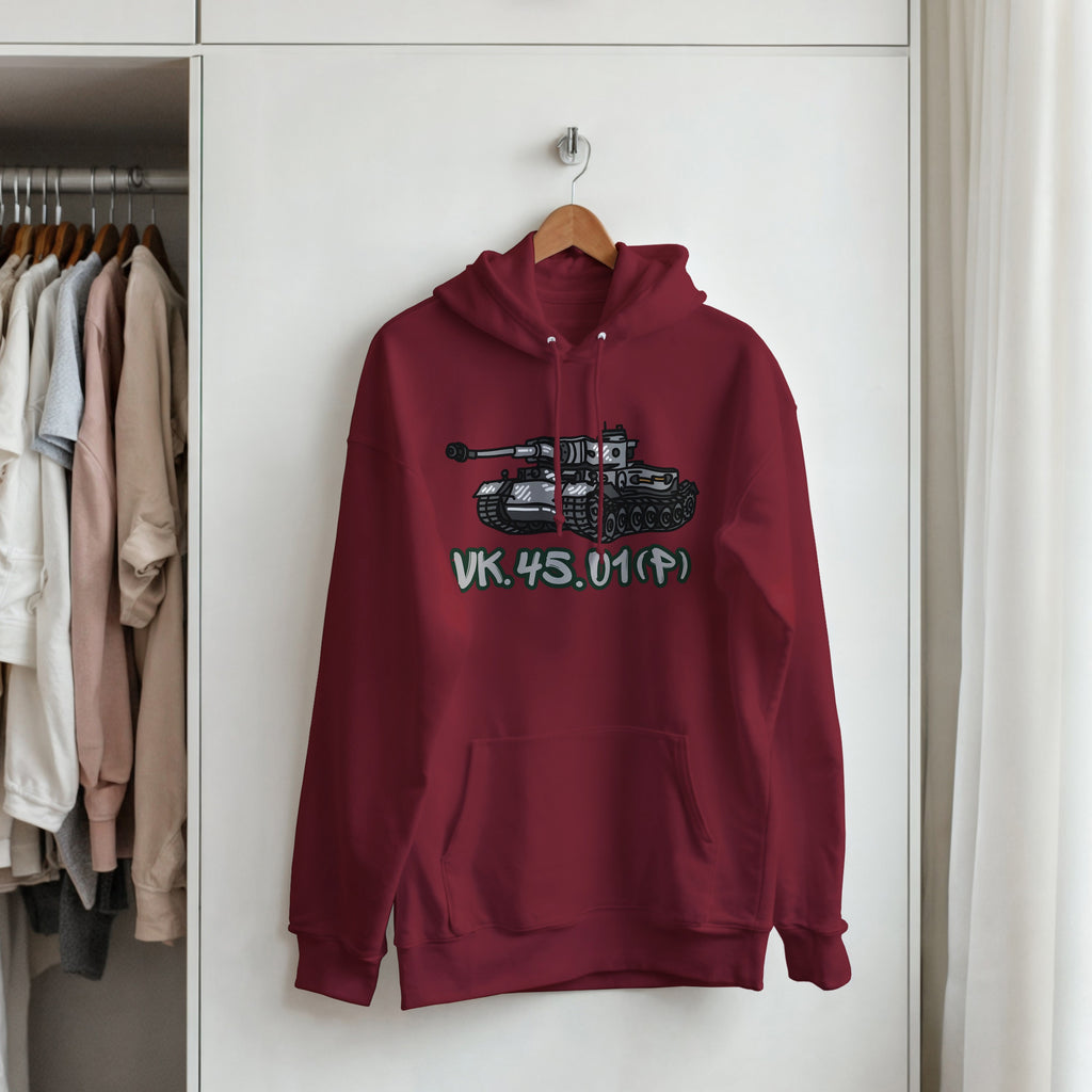 VK.45.01 P Prototype Tank Hoodie | WWII German Heavy Tank Graphic Cartoon Hooded Sweatshirt | Military History Buff Gift Panzer Outerwear