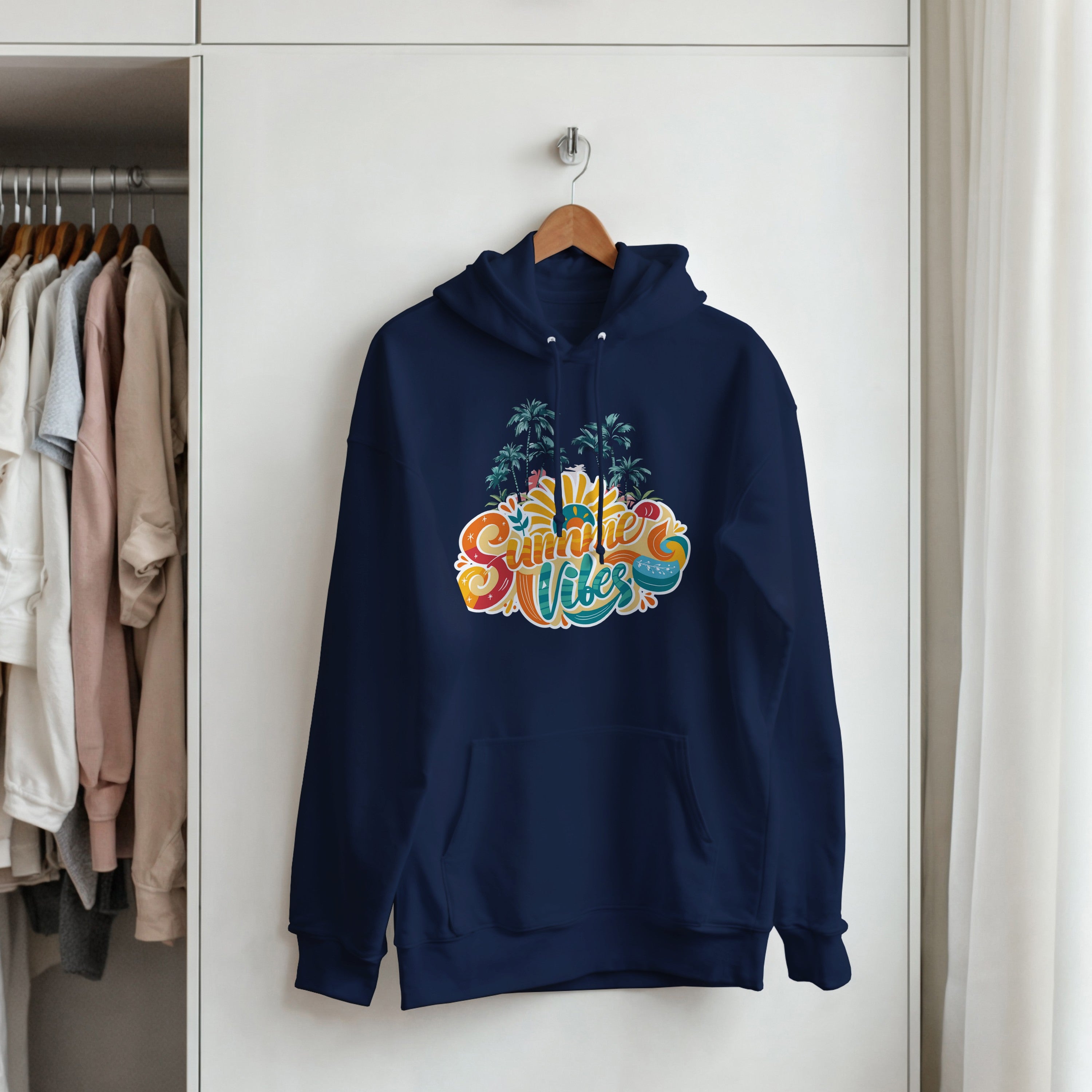 Summer Vibes Retro Palm Tree Hoodie | Beach Pullover | Vintage Sunset Aesthetic Gift