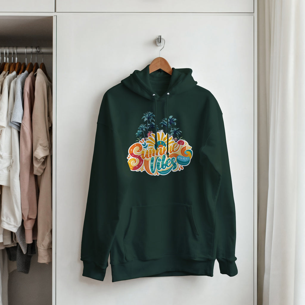 Summer Vibes Retro Palm Tree Hoodie | Beach Pullover | Vintage Sunset Aesthetic Gift