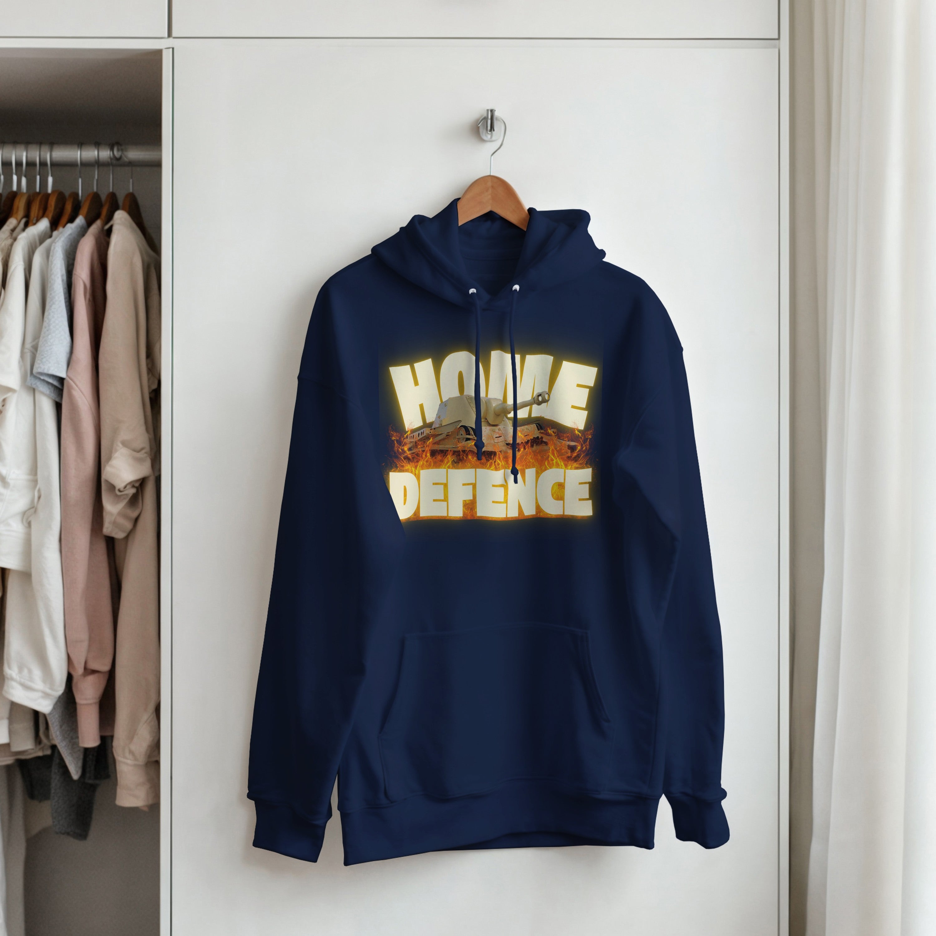 Home Defence Tank Hoodie | Military Graphic Pullover | Vintage Army Streetwear