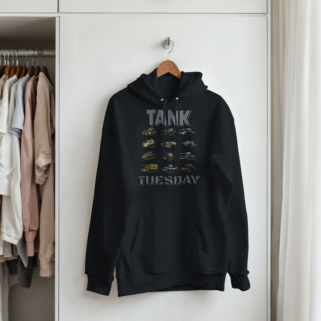WW2 Tank Tuesday Hoodie | World War 2 Hooded Sweatshirt | Military History Gift | Panzer Tiger Sherman Pullover | Historical Armor Clothing
