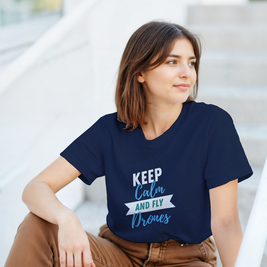 Keep Calm and Fly Drones Shirt | Funny Drone Pilot T-Shirt | FPV Quadcopter Racing Tee | UAV Operator Gift | Quad Drone Graphic Apparel