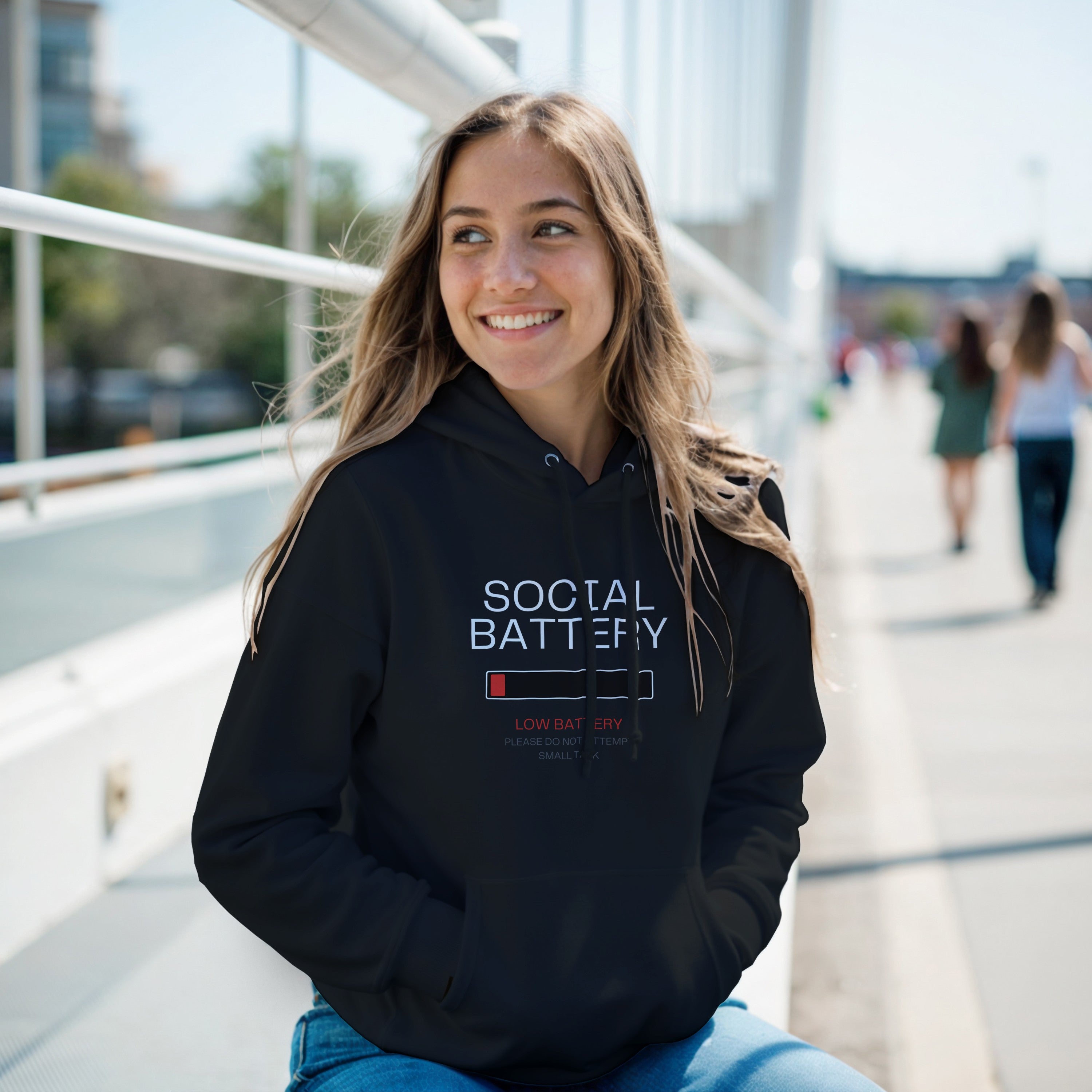 Social Battery Low Hoodie | Introvert Graphic Hooded Sweatshirt | Funny Sarcastic Pullover Hoody | Anti Social Gift | No Small Talk Clothing