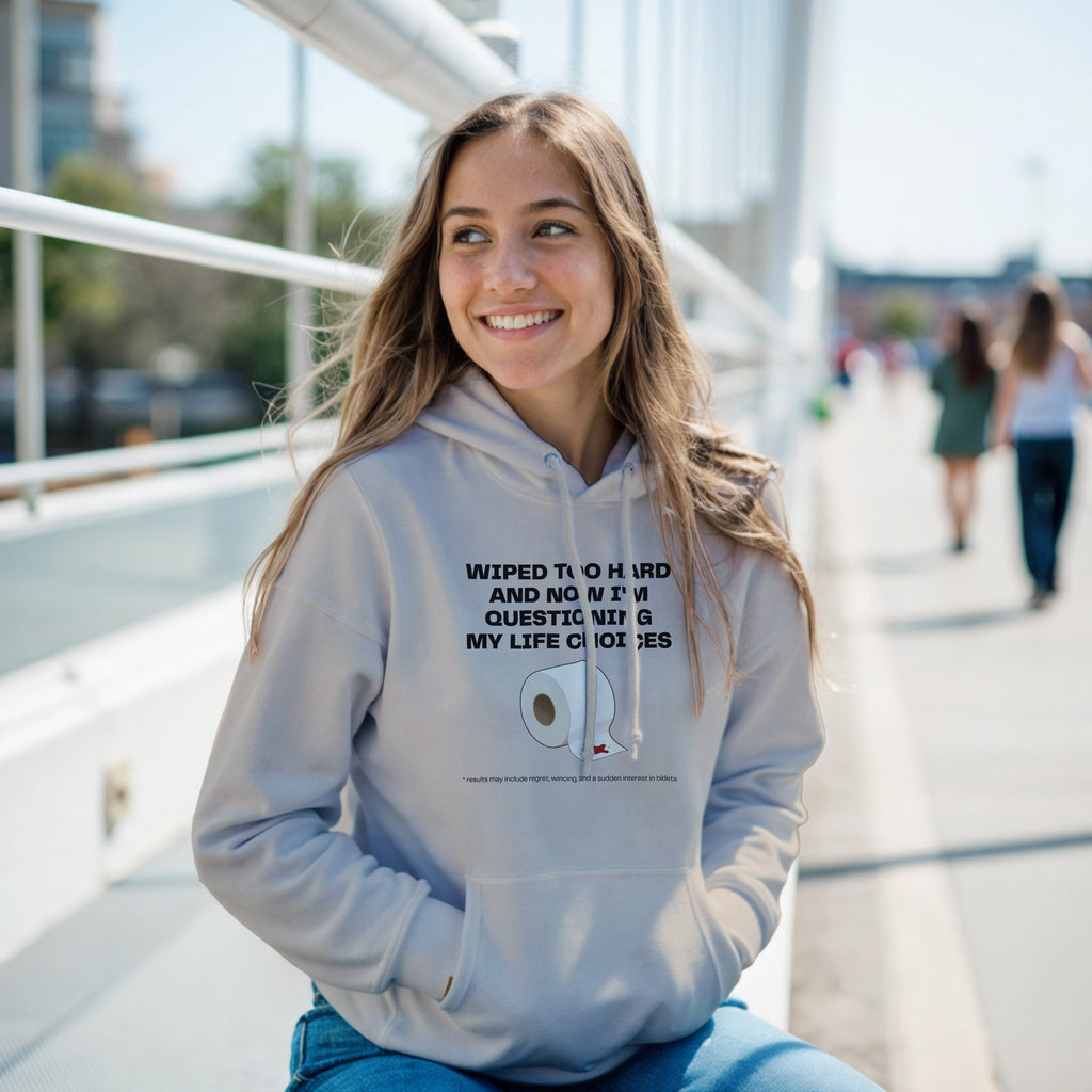 Wiped Too Hard and Questioning Life Choices | Funny Meme Graphic Hoodie | Relatable Bathroom Humor | Unisex Apparel | Best Pullover Hoodie