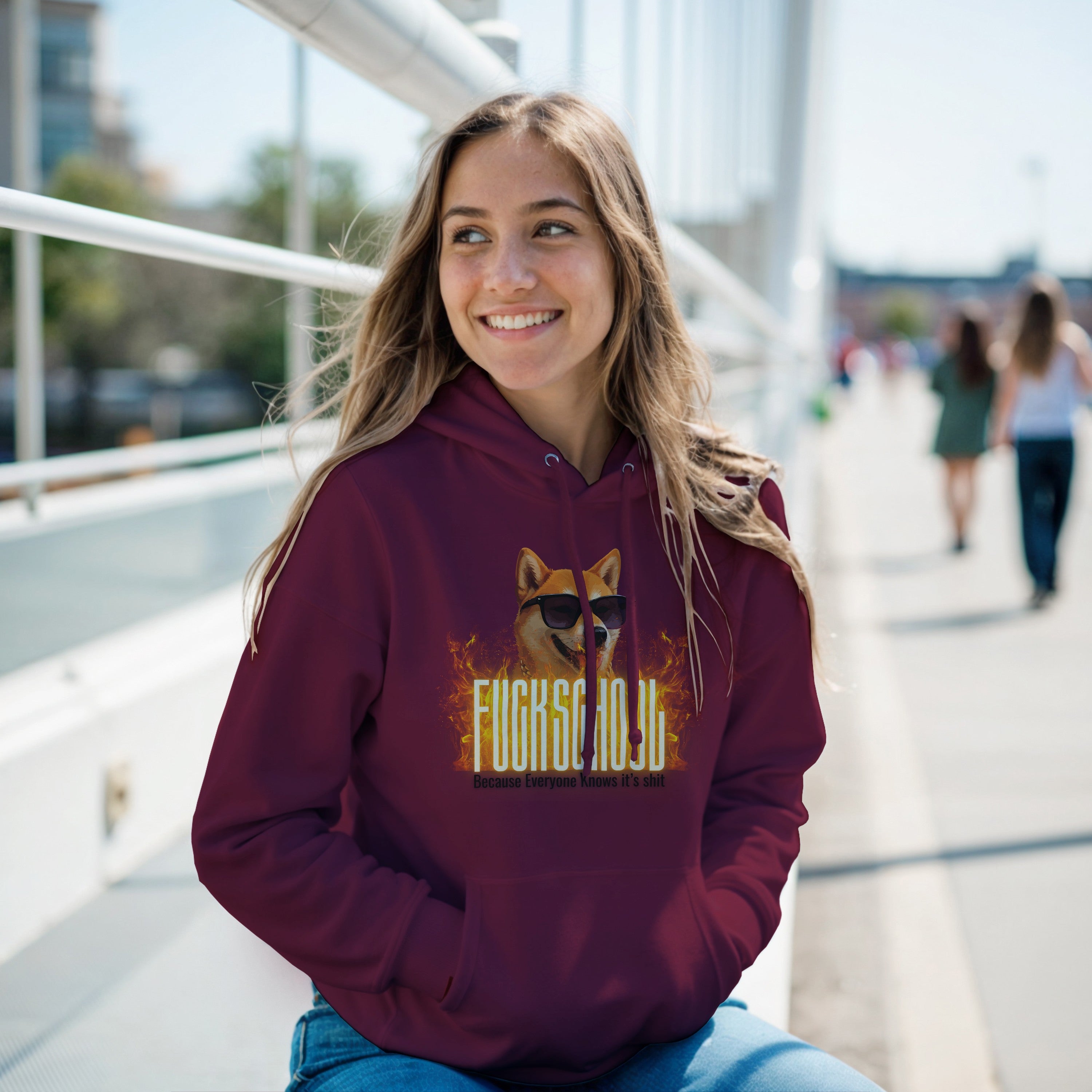Fuck School Hoodie | Funny Shiba Inu Meme Pullover | Sarcastic Student Streetwear