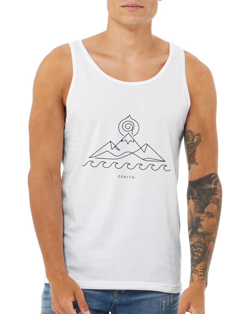 Minimalist Mountain and Ocean Line Art | Premium Tank Top |  Aesthetic Nature Apparel | Geometric Landscape Graphic | Summer Beach Style