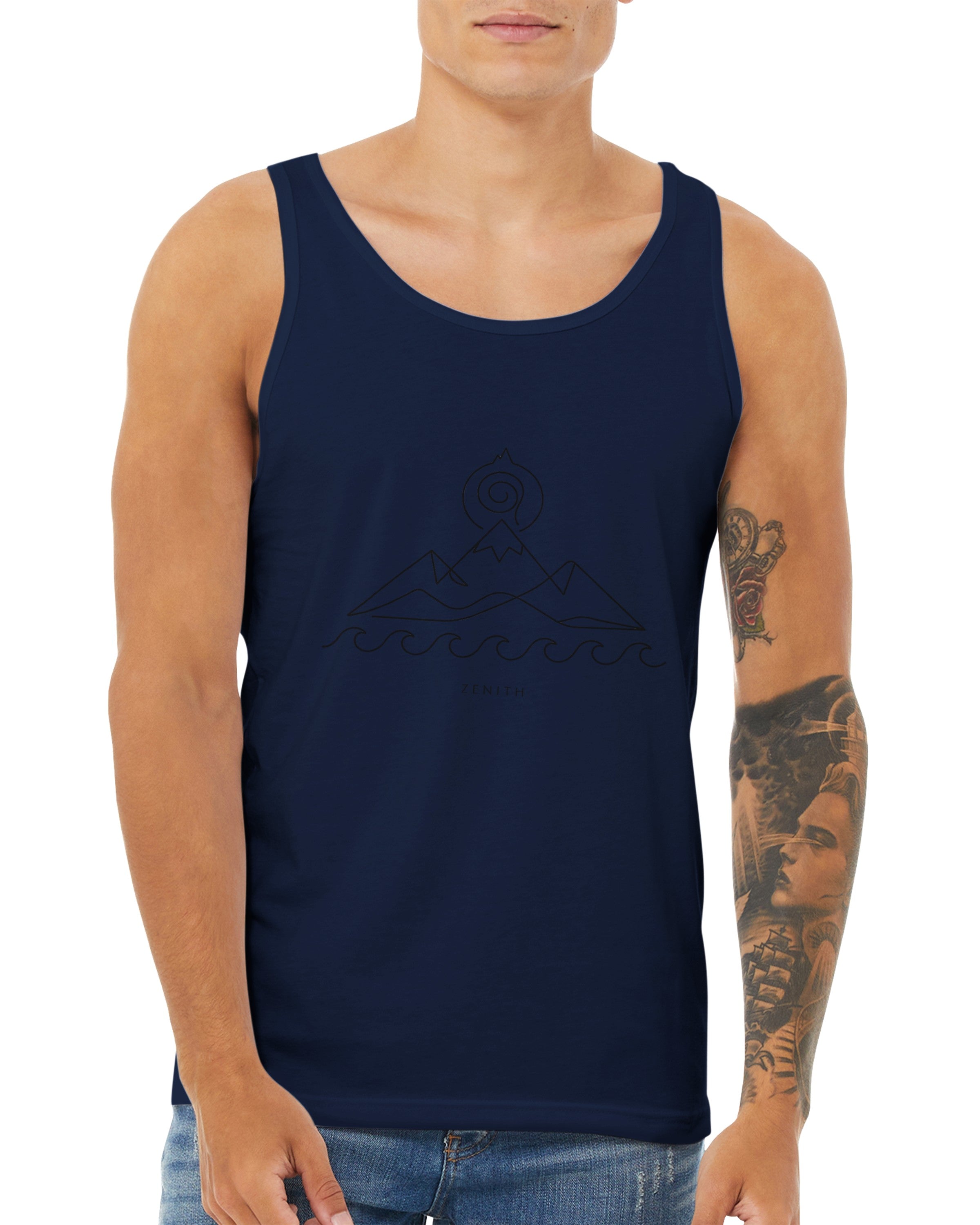 Minimalist Mountain and Ocean Line Art | Premium Tank Top |  Aesthetic Nature Apparel | Geometric Landscape Graphic | Summer Beach Style
