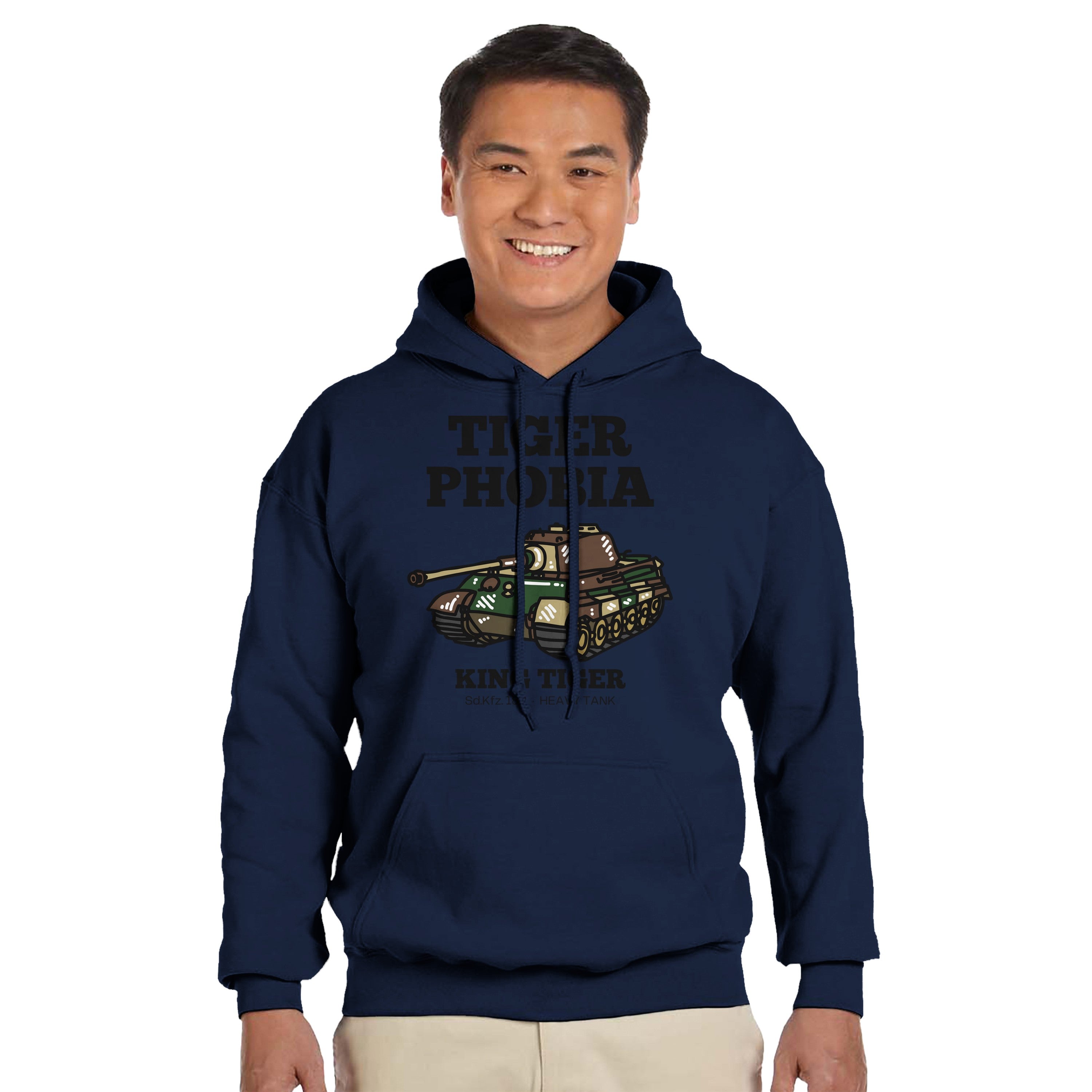 King Tiger Hoodie | Tigerphobia WWII Panzer Apparel | Sd.Kfz. 182 Heavy Tank Graphic Pullover | Gift for Military History & Armor Fans