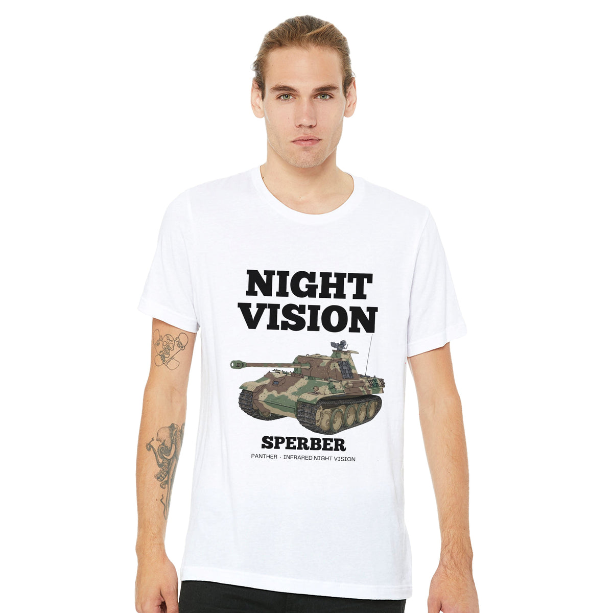 Night Vision Sperber Panther Tank T-Shirt | WWII Infrared Military Graphic Tee | WW2 Armour History Gift For Him