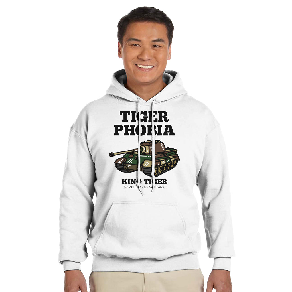 King Tiger Hoodie | Tigerphobia WWII Panzer Apparel | Sd.Kfz. 182 Heavy Tank Graphic Pullover | Gift for Military History & Armor Fans