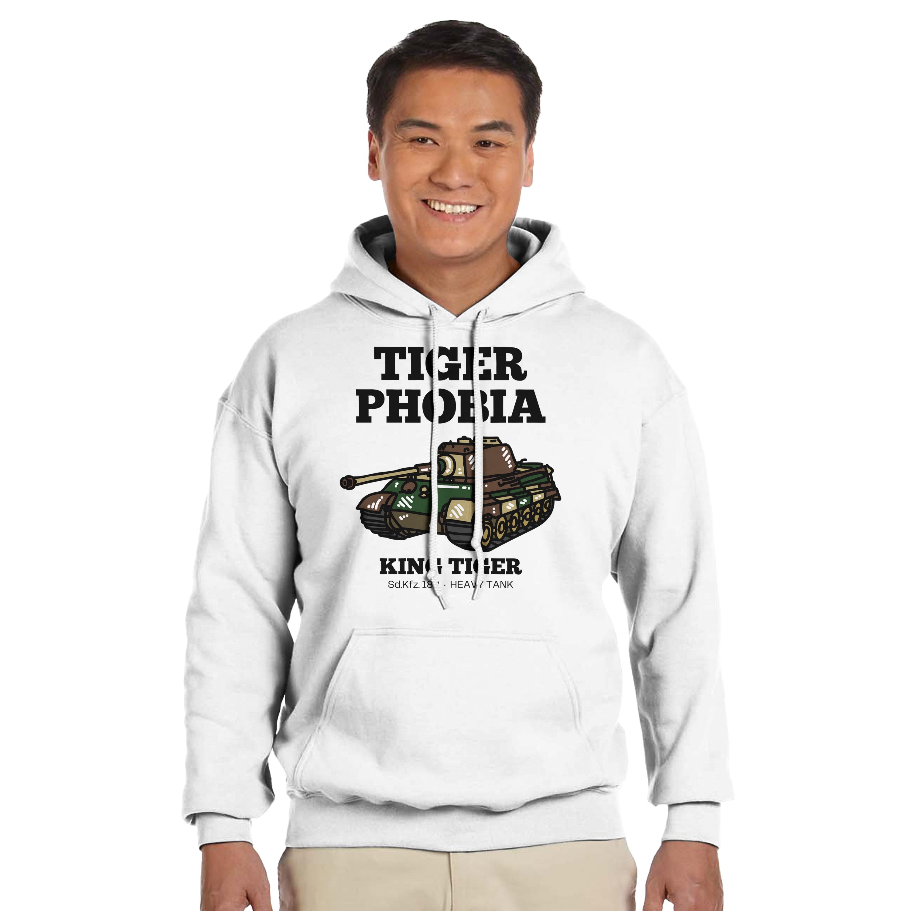 King Tiger Hoodie | Tigerphobia WWII Panzer Apparel | Sd.Kfz. 182 Heavy Tank Graphic Pullover | Gift for Military History & Armor Fans
