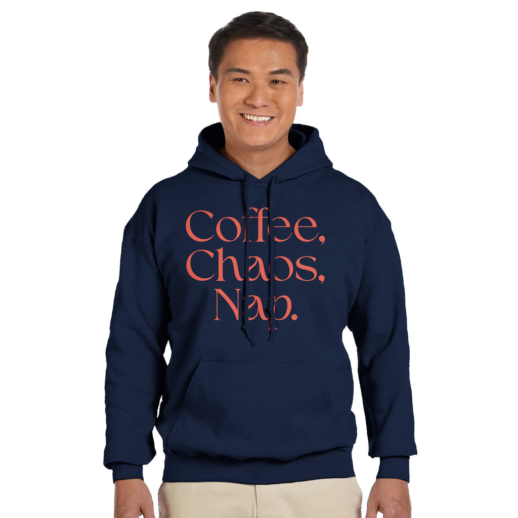 Coffee | Chaos | Nap | Minimalist Hoodie | Trendy Aesthetic Streetwear | Unisex Graphic Pullover | Cozy Loungewear | Funny Relatable Gift
