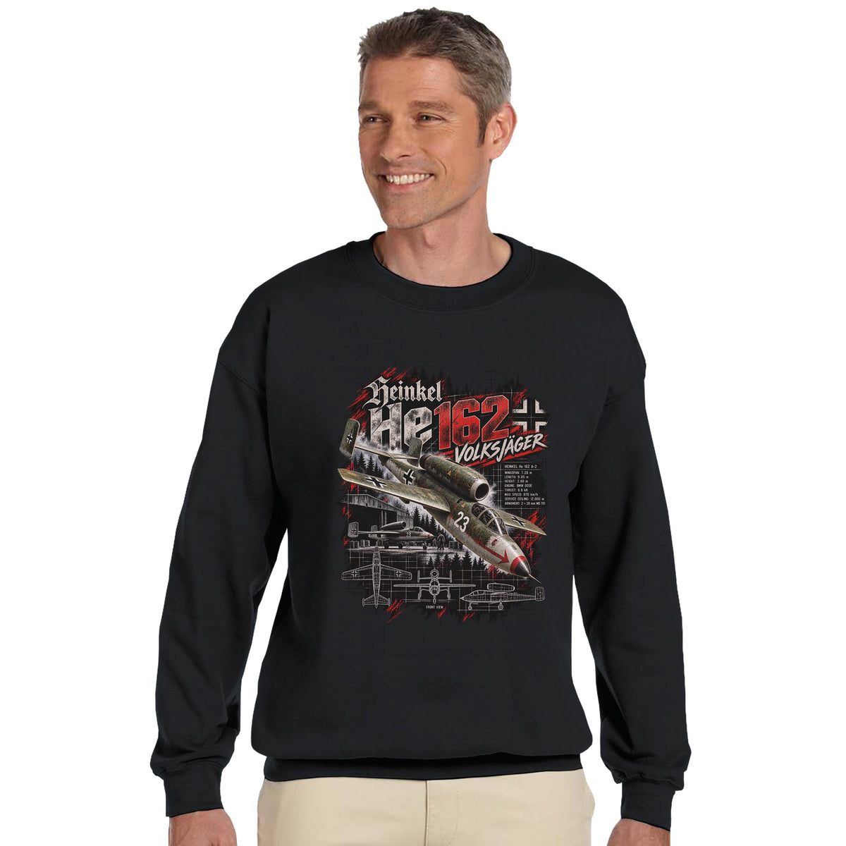 Heinkel He 162 Volksjäger Sweatshirt | WW2 German Jet Fighter Aircraft Sweater | Aviation History Gift