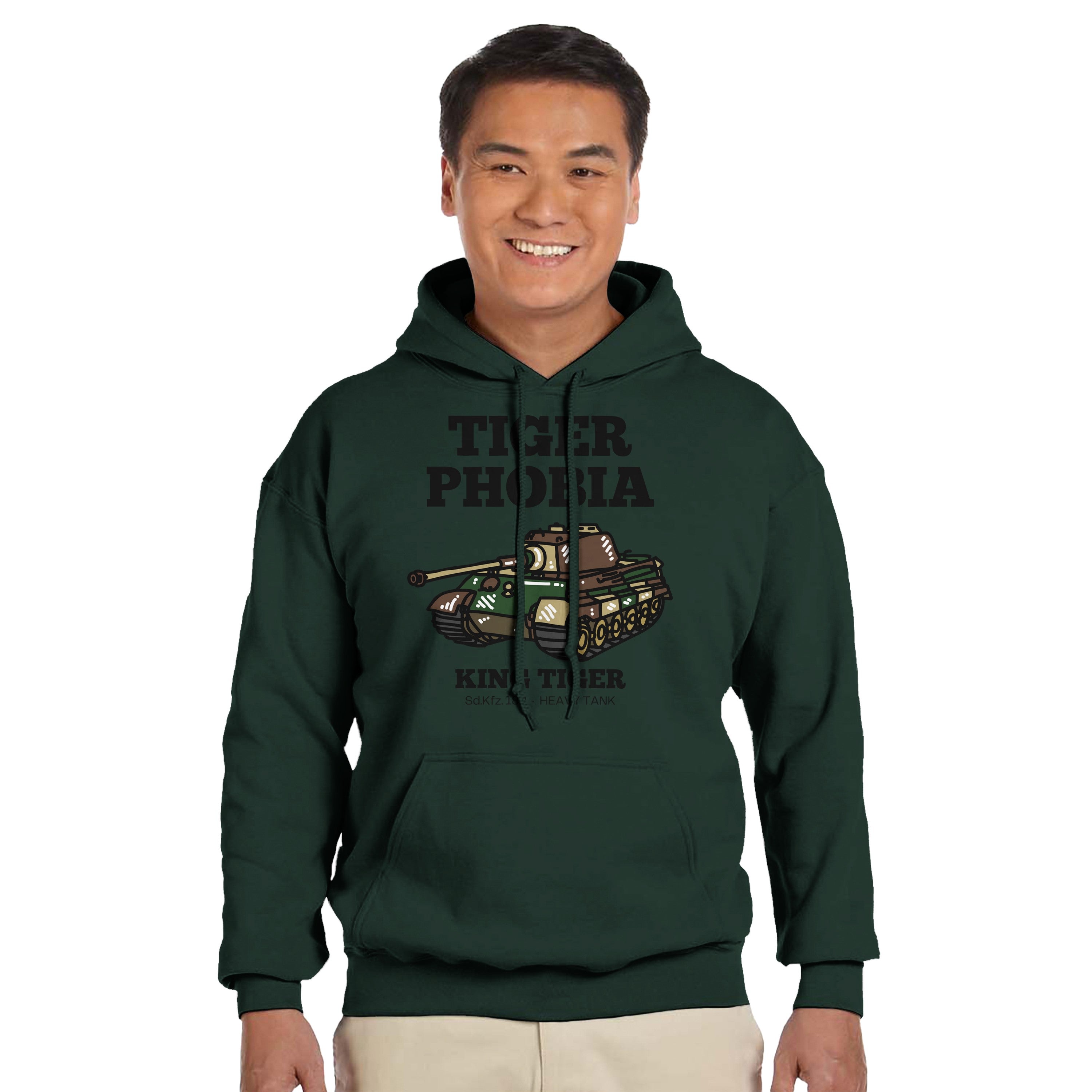King Tiger Hoodie | Tigerphobia WWII Panzer Apparel | Sd.Kfz. 182 Heavy Tank Graphic Pullover | Gift for Military History & Armor Fans