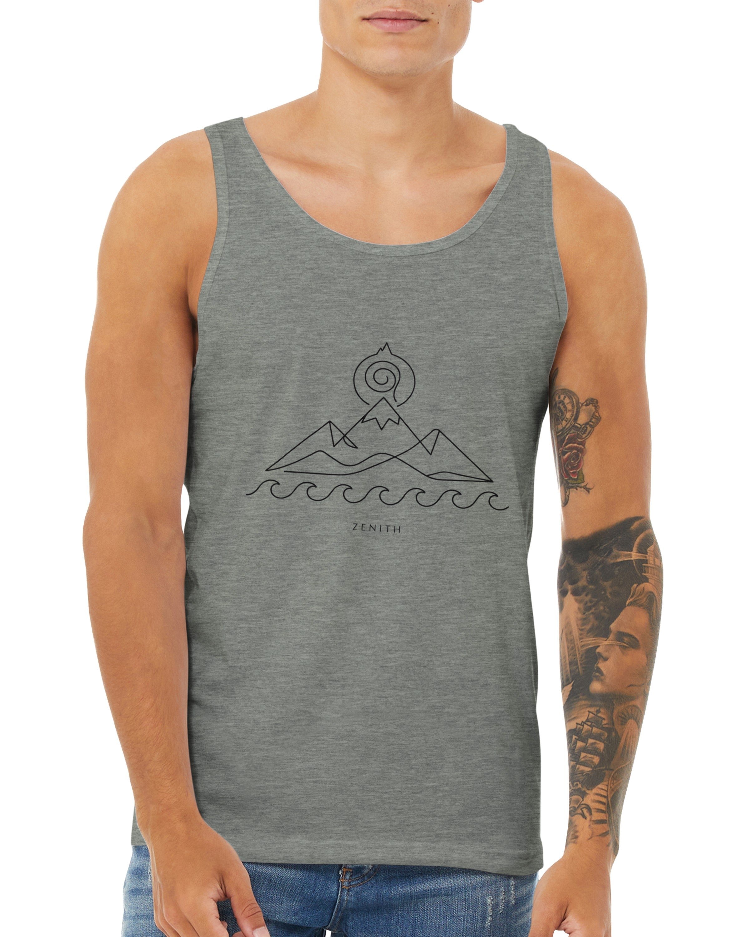 Minimalist Mountain and Ocean Line Art | Premium Tank Top |  Aesthetic Nature Apparel | Geometric Landscape Graphic | Summer Beach Style