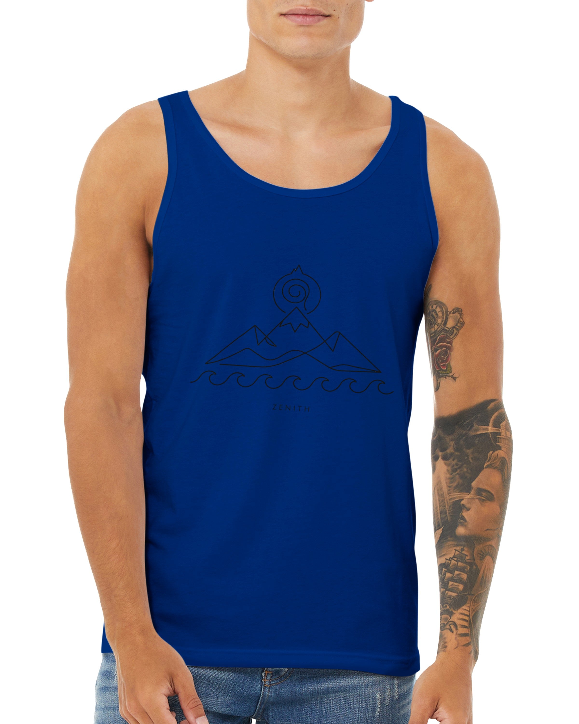 Minimalist Mountain and Ocean Line Art | Premium Tank Top |  Aesthetic Nature Apparel | Geometric Landscape Graphic | Summer Beach Style