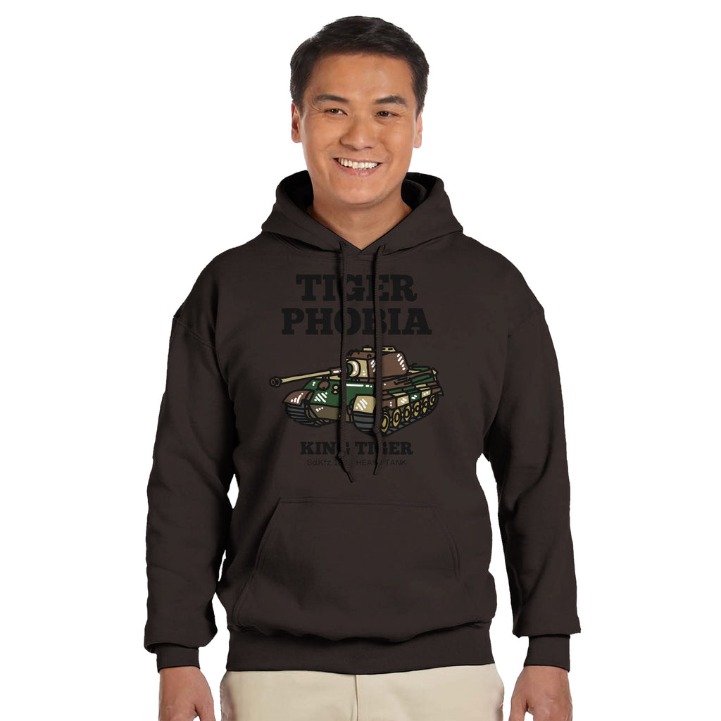 King Tiger Hoodie | Tigerphobia WWII Panzer Apparel | Sd.Kfz. 182 Heavy Tank Graphic Pullover | Gift for Military History & Armor Fans