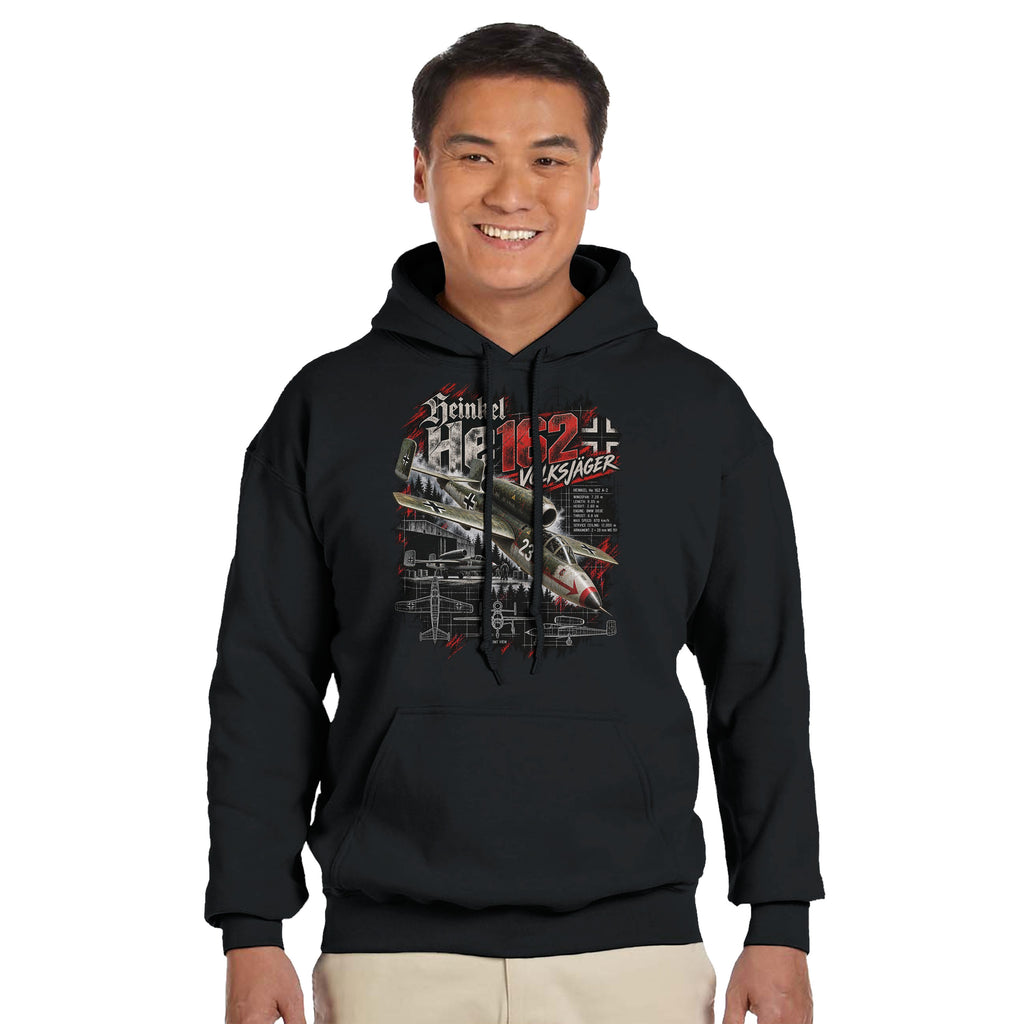 Heinkel He 162 Volksjäger Hoodie | WW2 German Jet Fighter Aircraft Hooded Sweatshirt | Aviation History Gift