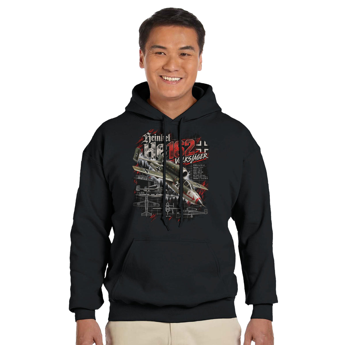 Heinkel He 162 Volksjäger Hoodie | WW2 German Jet Fighter Aircraft Hooded Sweatshirt | Aviation History Gift