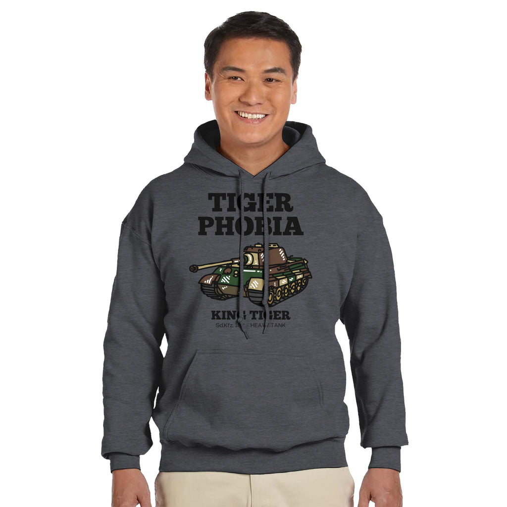 King Tiger Hoodie | Tigerphobia WWII Panzer Apparel | Sd.Kfz. 182 Heavy Tank Graphic Pullover | Gift for Military History & Armor Fans