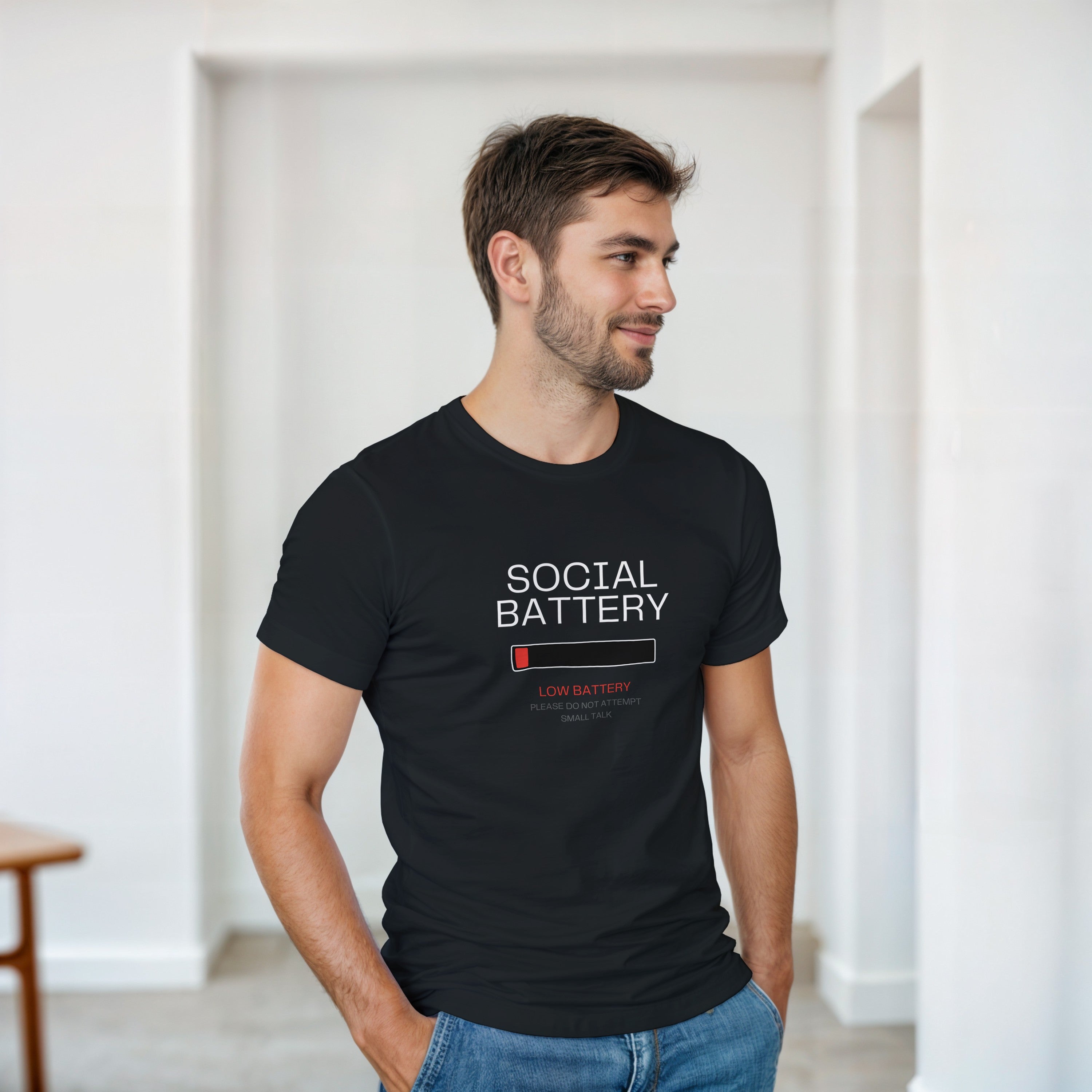 Social Battery Low Shirt | Introvert Graphic Tee Shirt | Funny Sarcastic T-Shirt | Anti Social Gift | No Small Talk Please | Introvert Tee