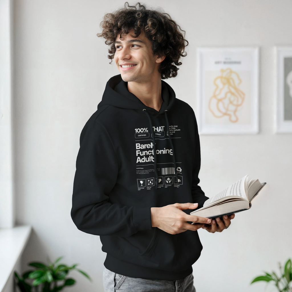 Barely Functioning Adult Hoodie | Funny Meme Hoodie | Sarcastic Gift | Tired Adult Hoodie | Chaos Coffee Anxiety | Gift For Her Him