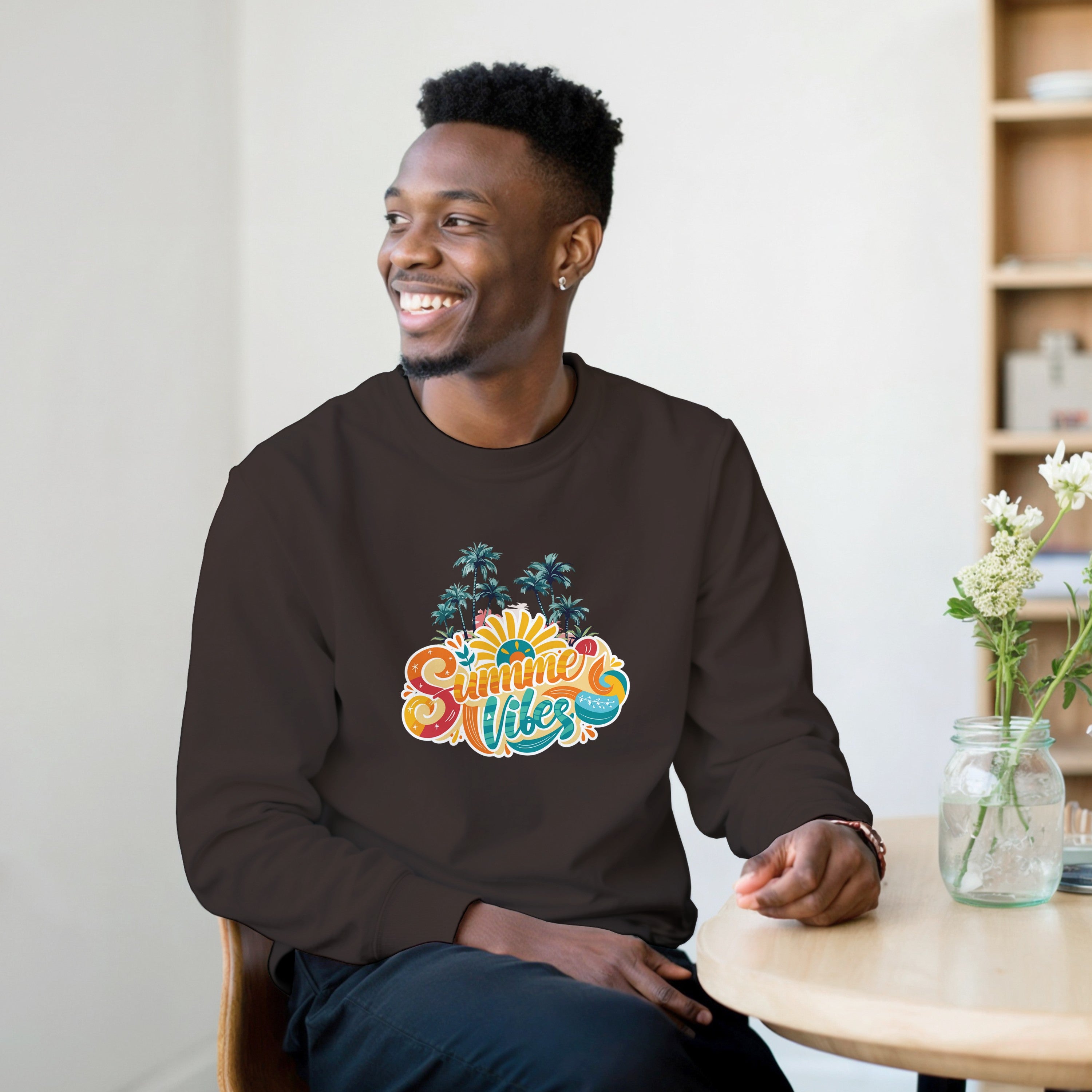 Summer Vibes Retro Palm Tree Sweater | Beach Crewneck | Vintage Sunset Aesthetic Gift