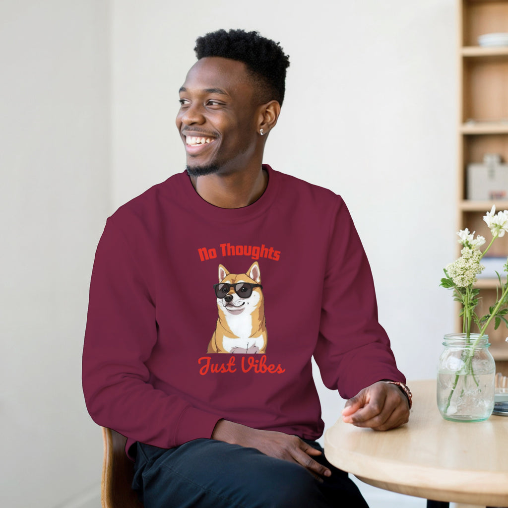 No Thoughts Just Vibes Dog Sweater | Shiba Inu Meme Crewneck | Funny Aesthetic Gift