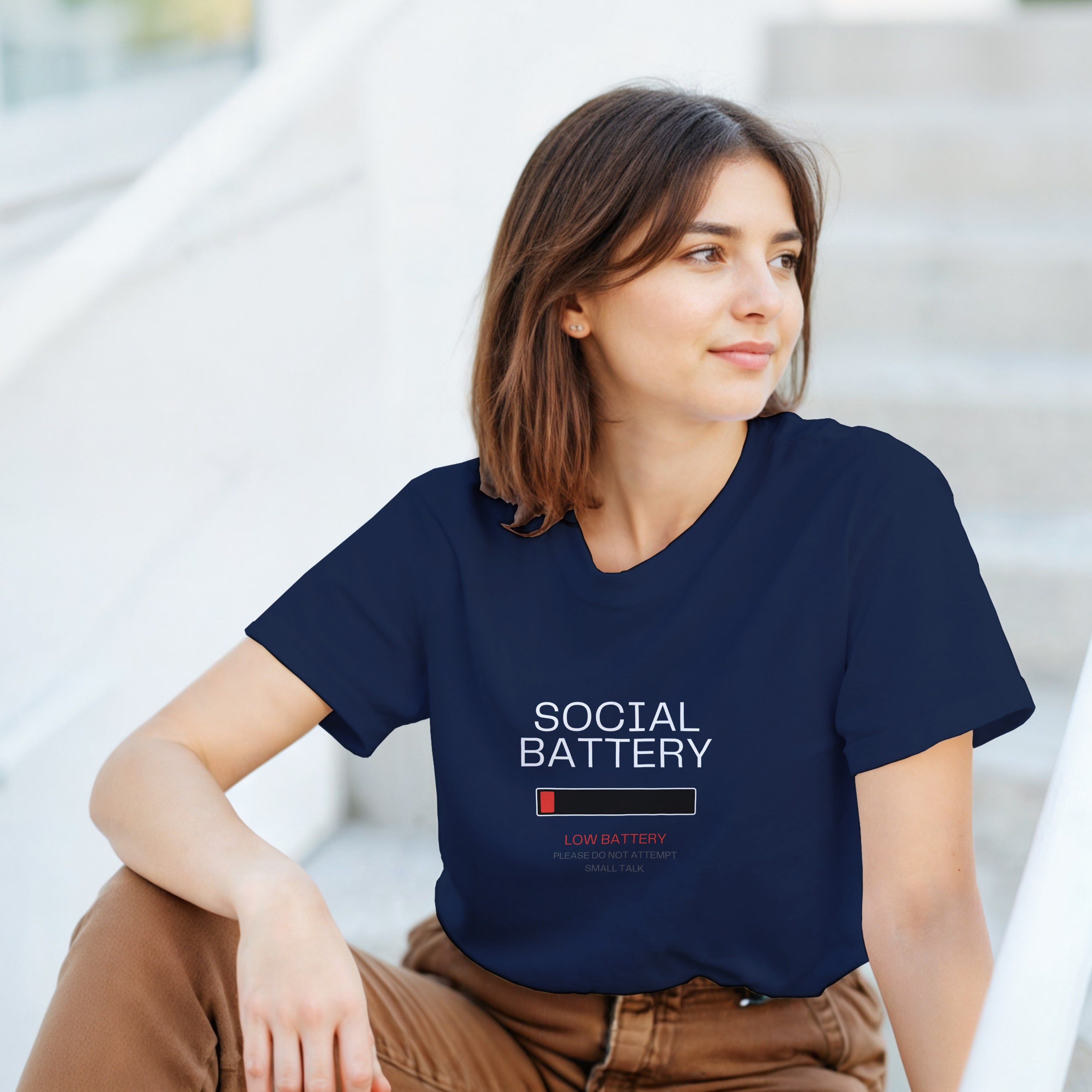 Social Battery Low Shirt | Introvert Graphic Tee Shirt | Funny Sarcastic T-Shirt | Anti Social Gift | No Small Talk Please | Introvert Tee